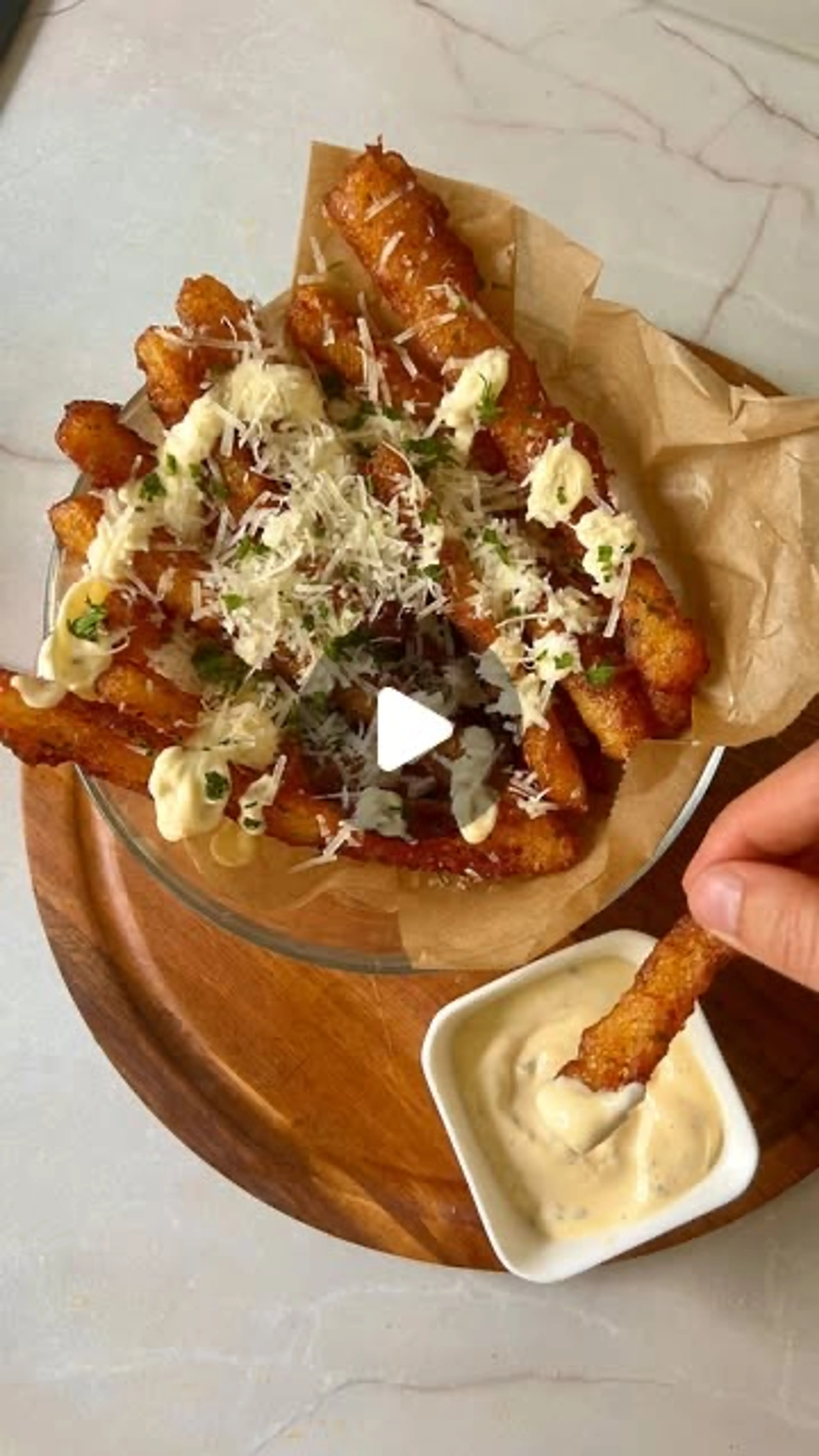 Crunchy Japanese Long Fries with Garlic Mayo Parmesan Sauce
