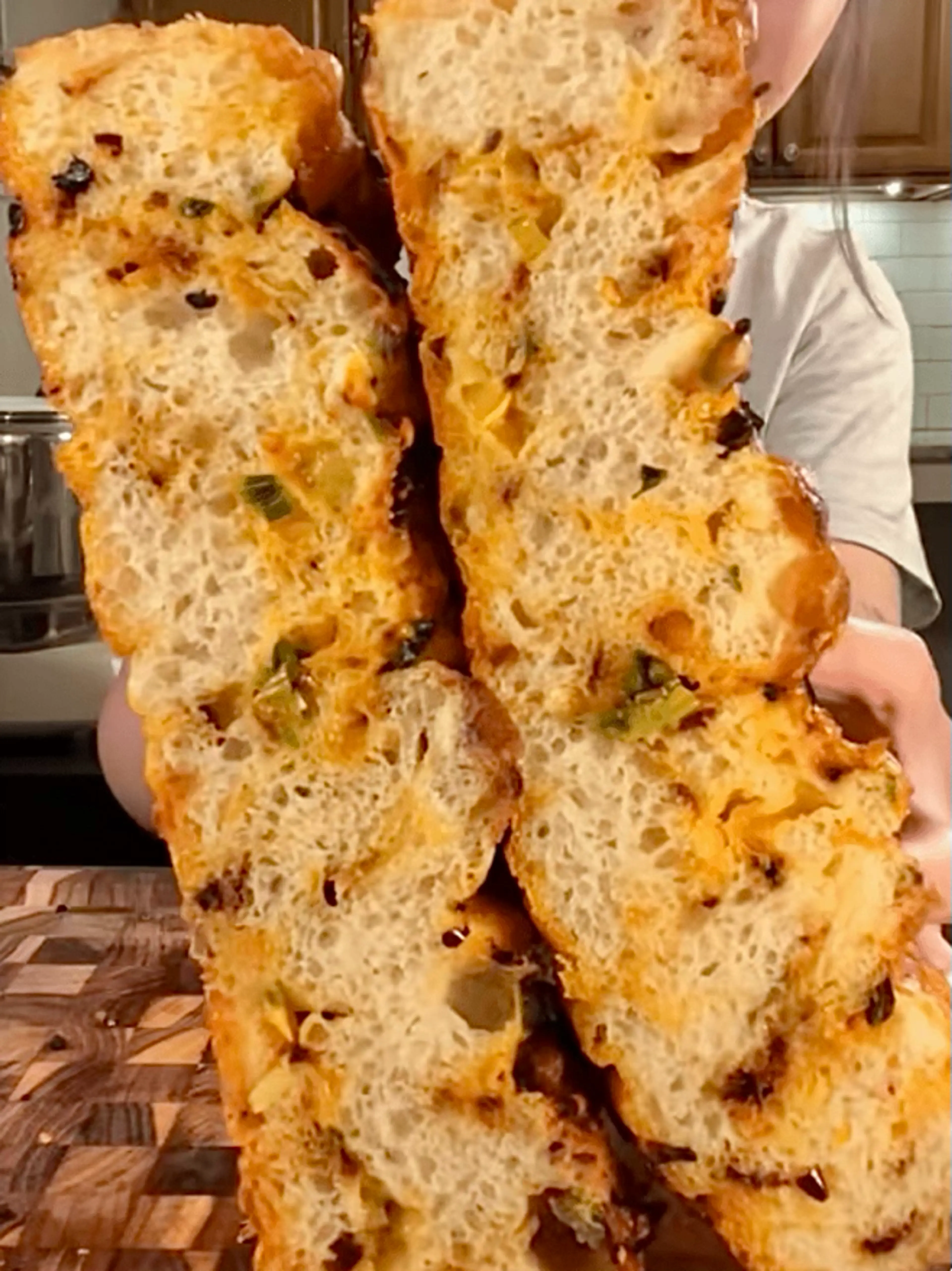 Chili Oil Crunch Focaccia w Cheddar & Scallions