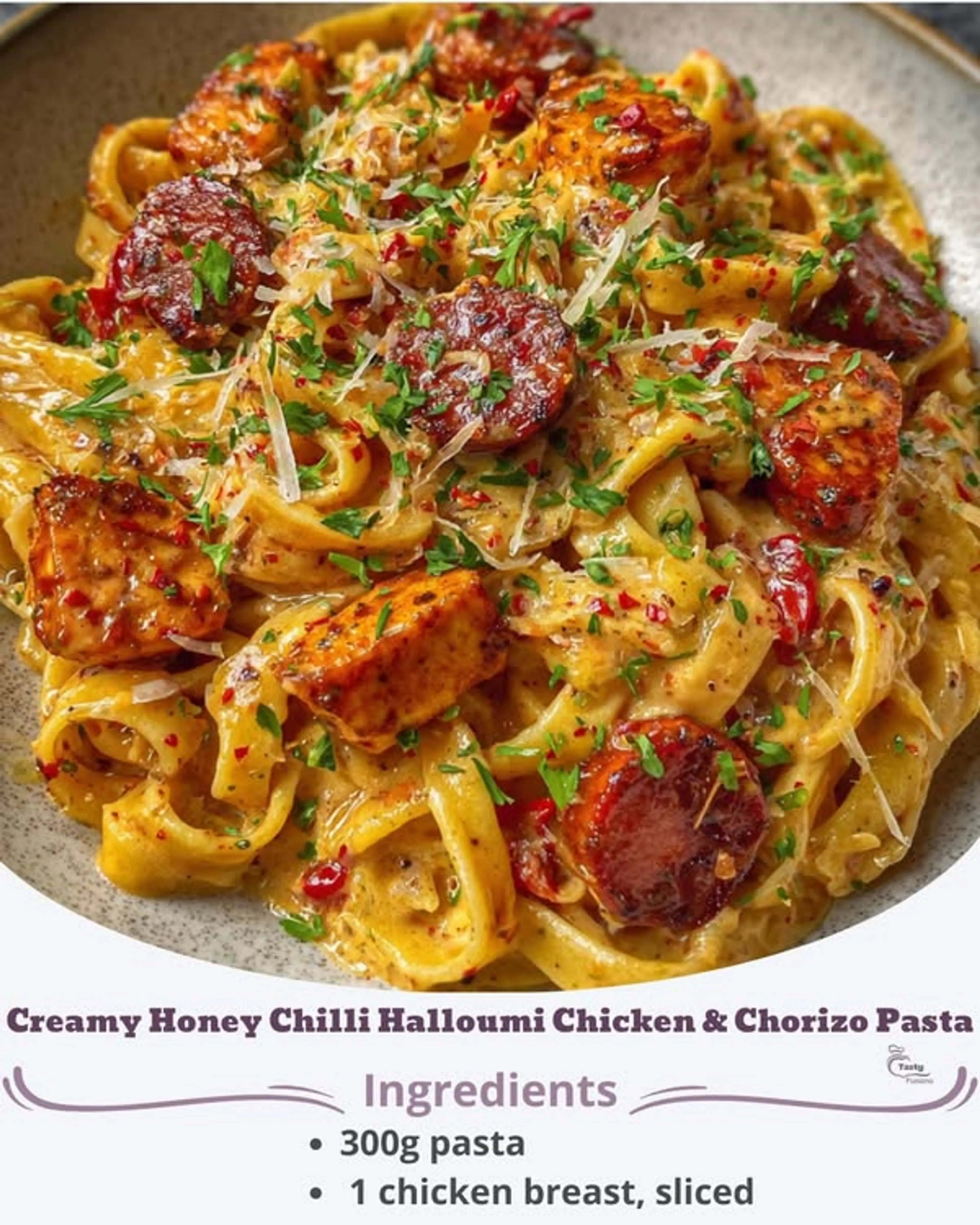 Creamy Honey Chilli Halloumi Chicken & Chorizo Pasta