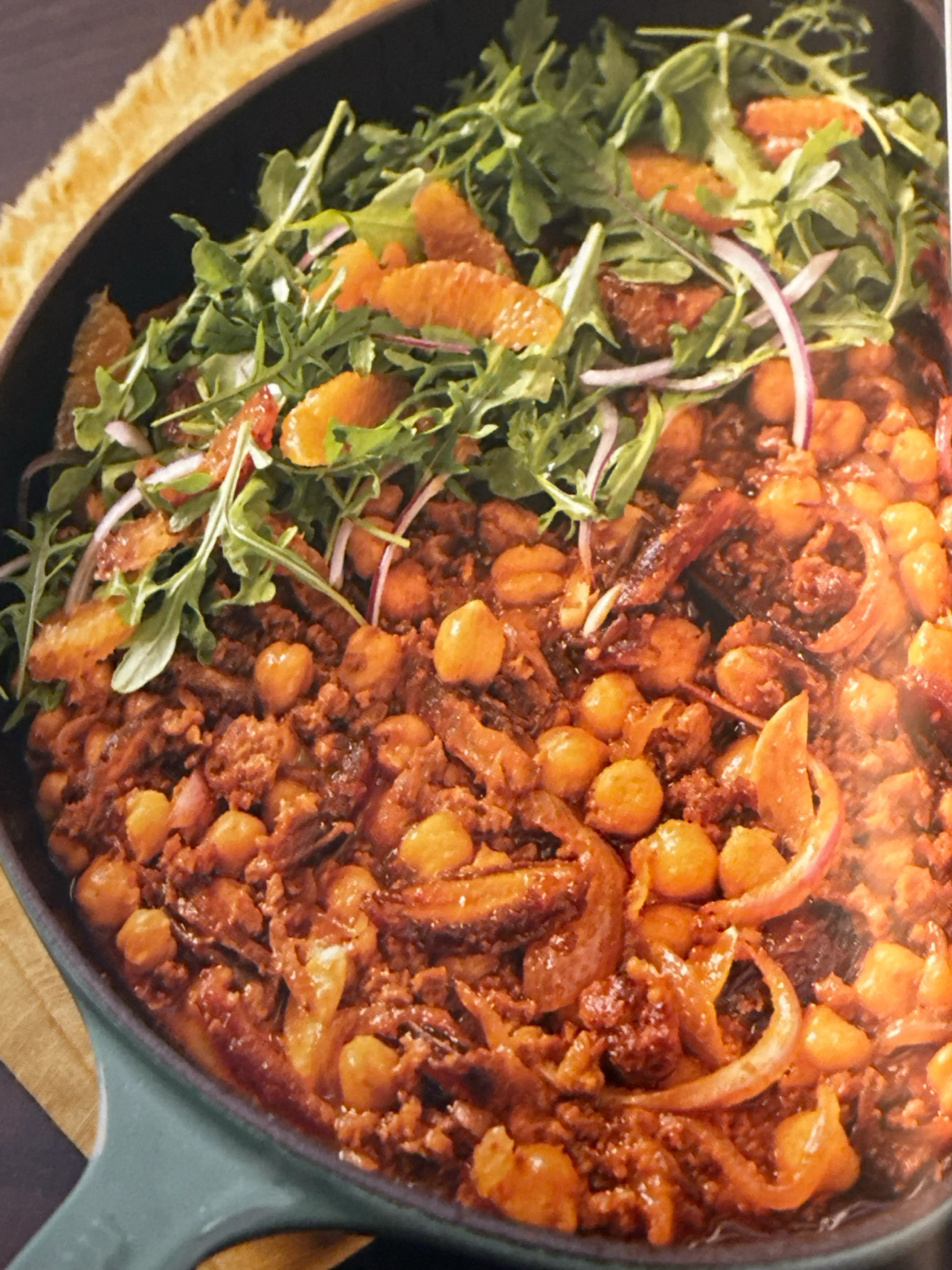 Stewed Chickpeas with Harissa, Date, and Chorizo
