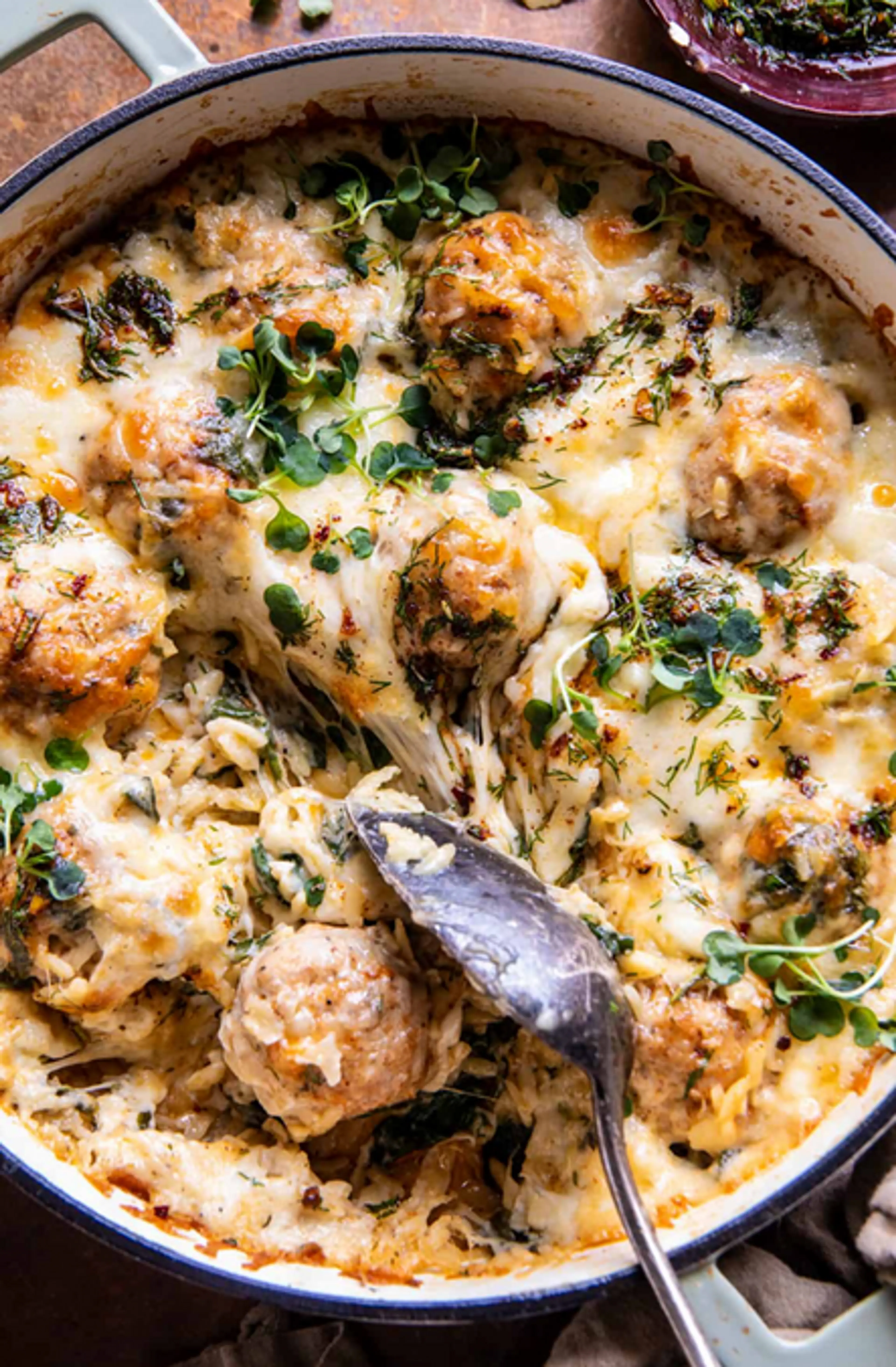 Baked Lemon Rosemary Chicken Meatballs and Creamy Orzo