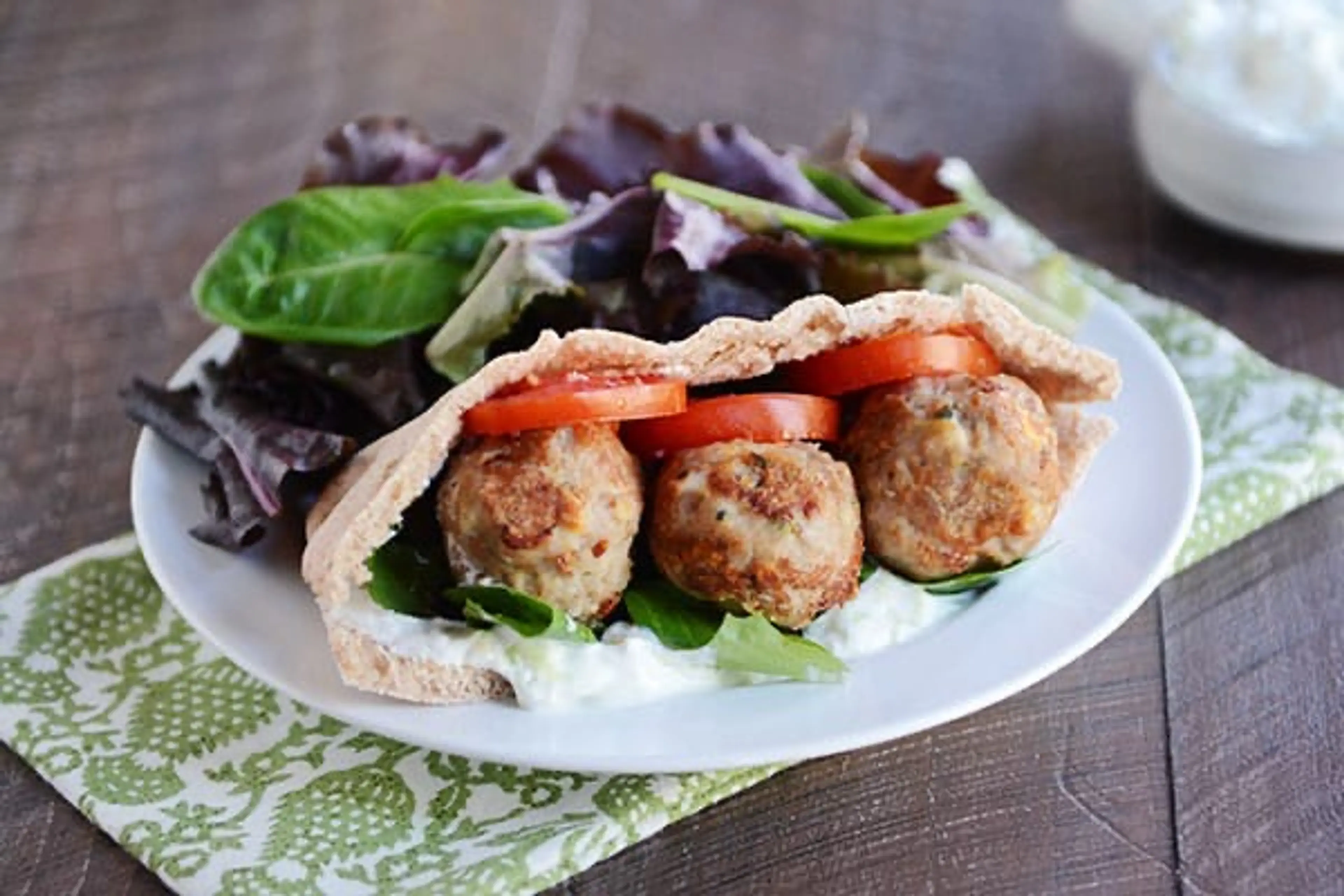 Greek Meatball Stuffed Pitas with Easy Tzatziki Sauce