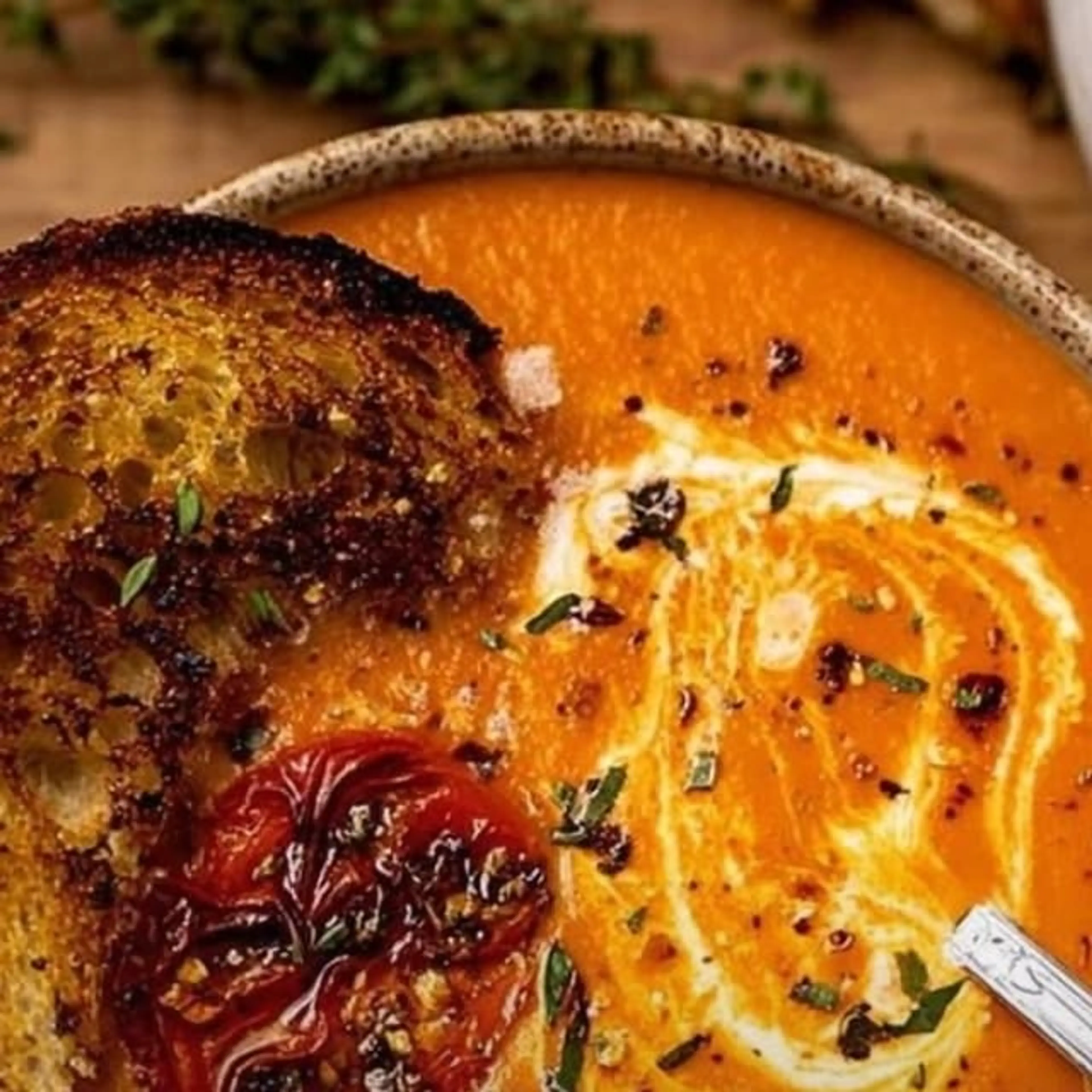 Creamy Roasted Garlic Tomato Soup (Dinner)