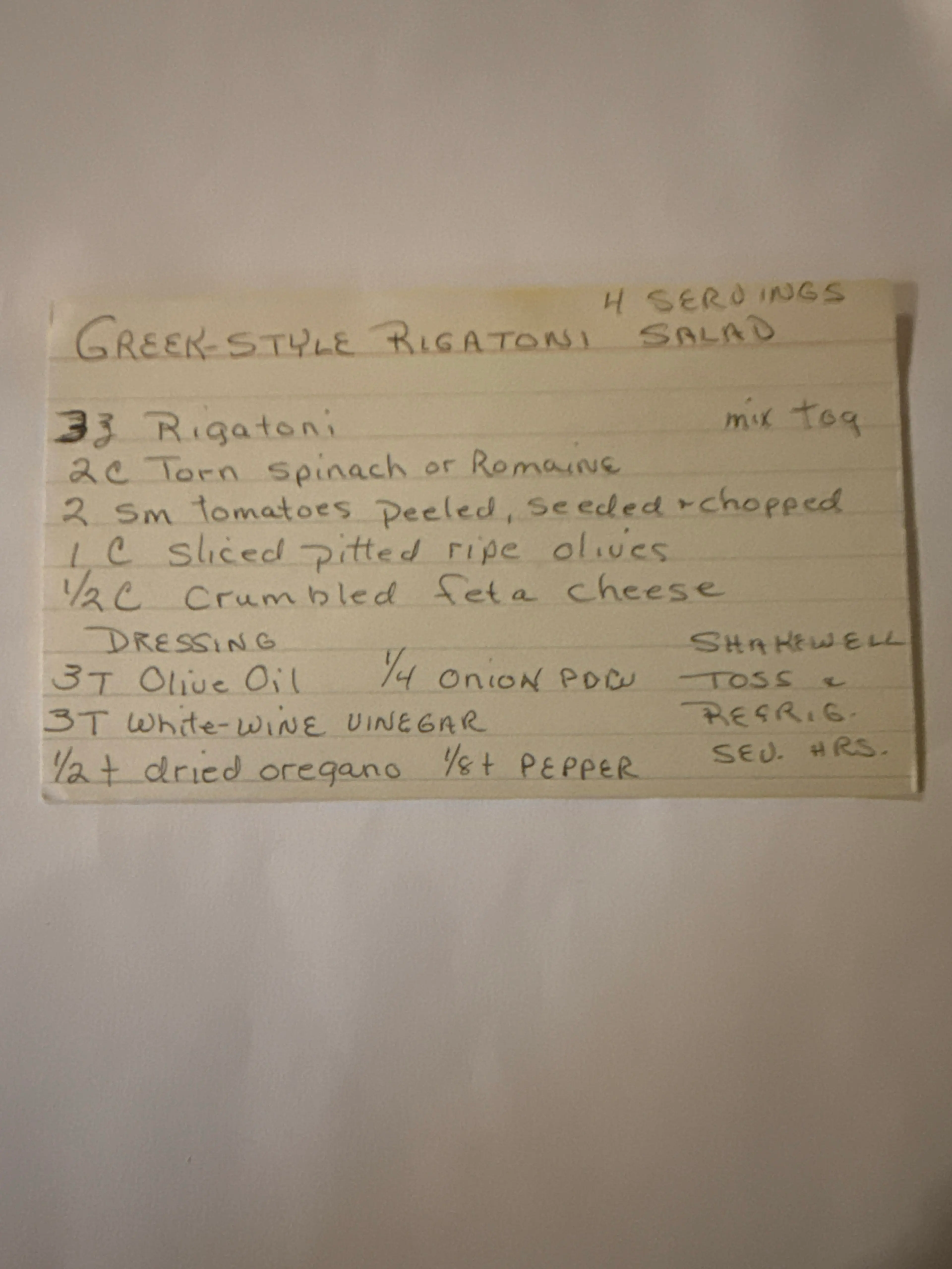 Greek Style Rigatoni Salad