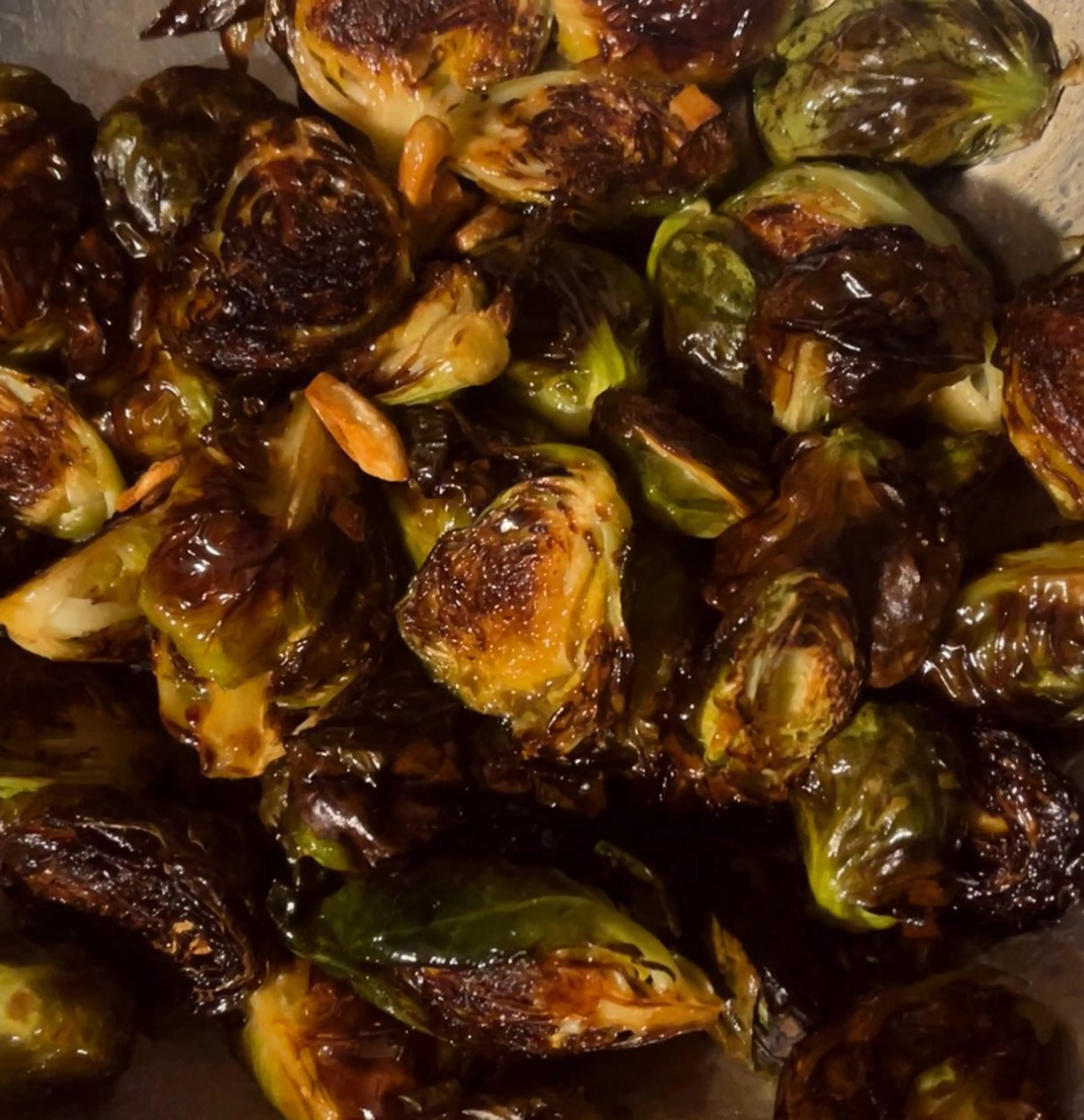 Charred Brussels with Soy Butter & Fried Garlic