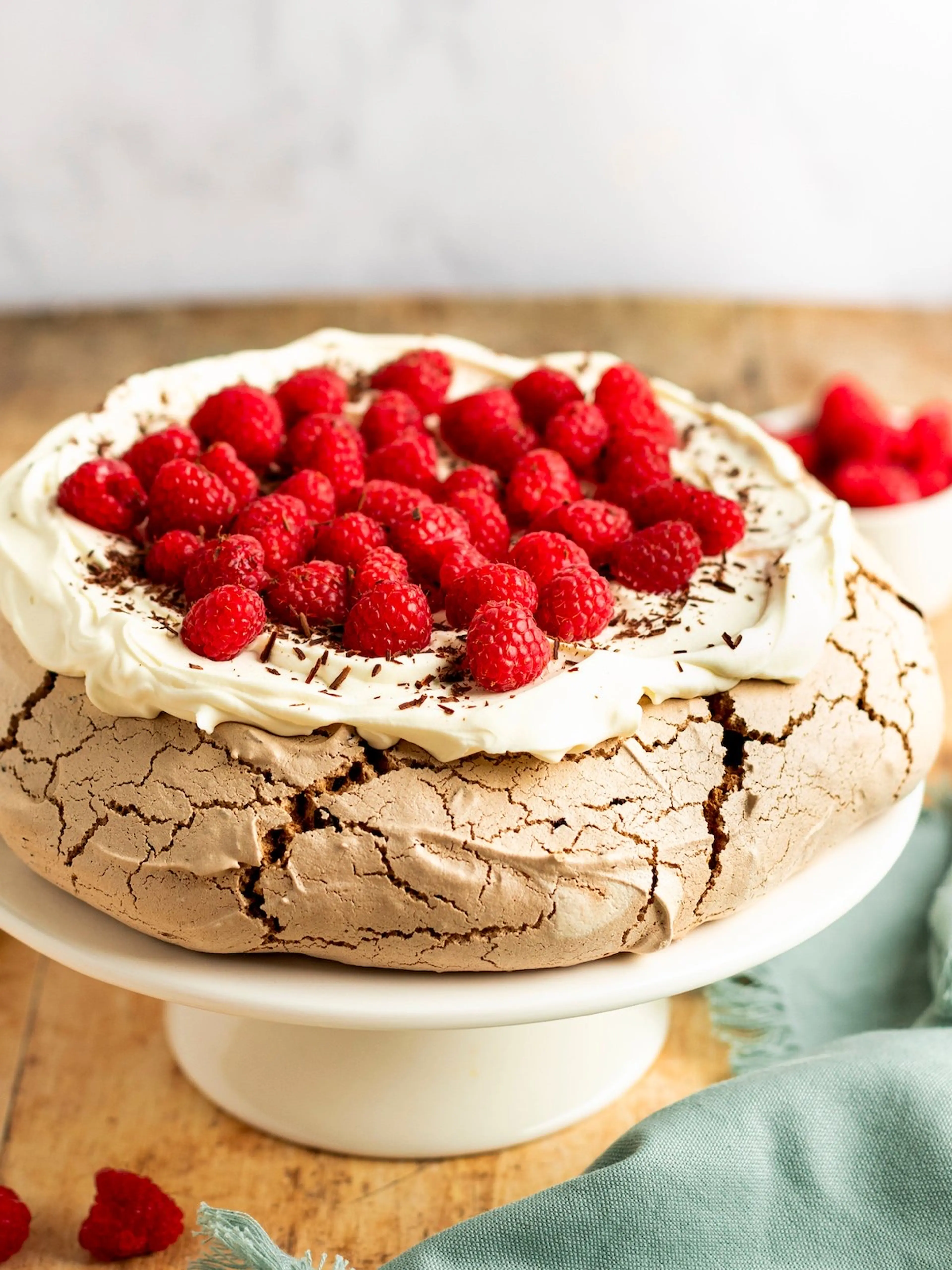 Chocolate Pavlova with Mascarpone Cream & Raspberries