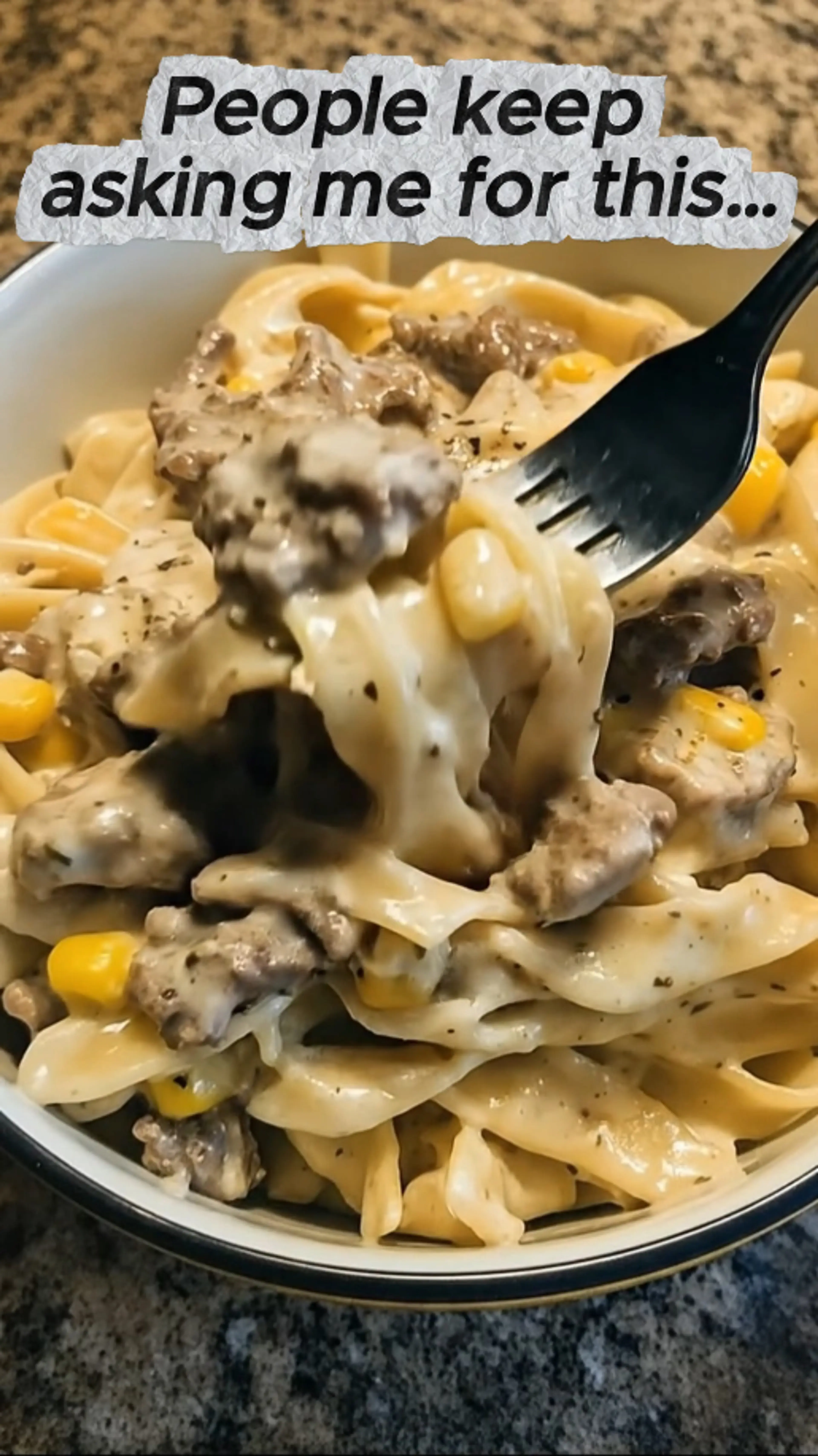Beef Corn Velvety Alfredo Fettuccine Pasta