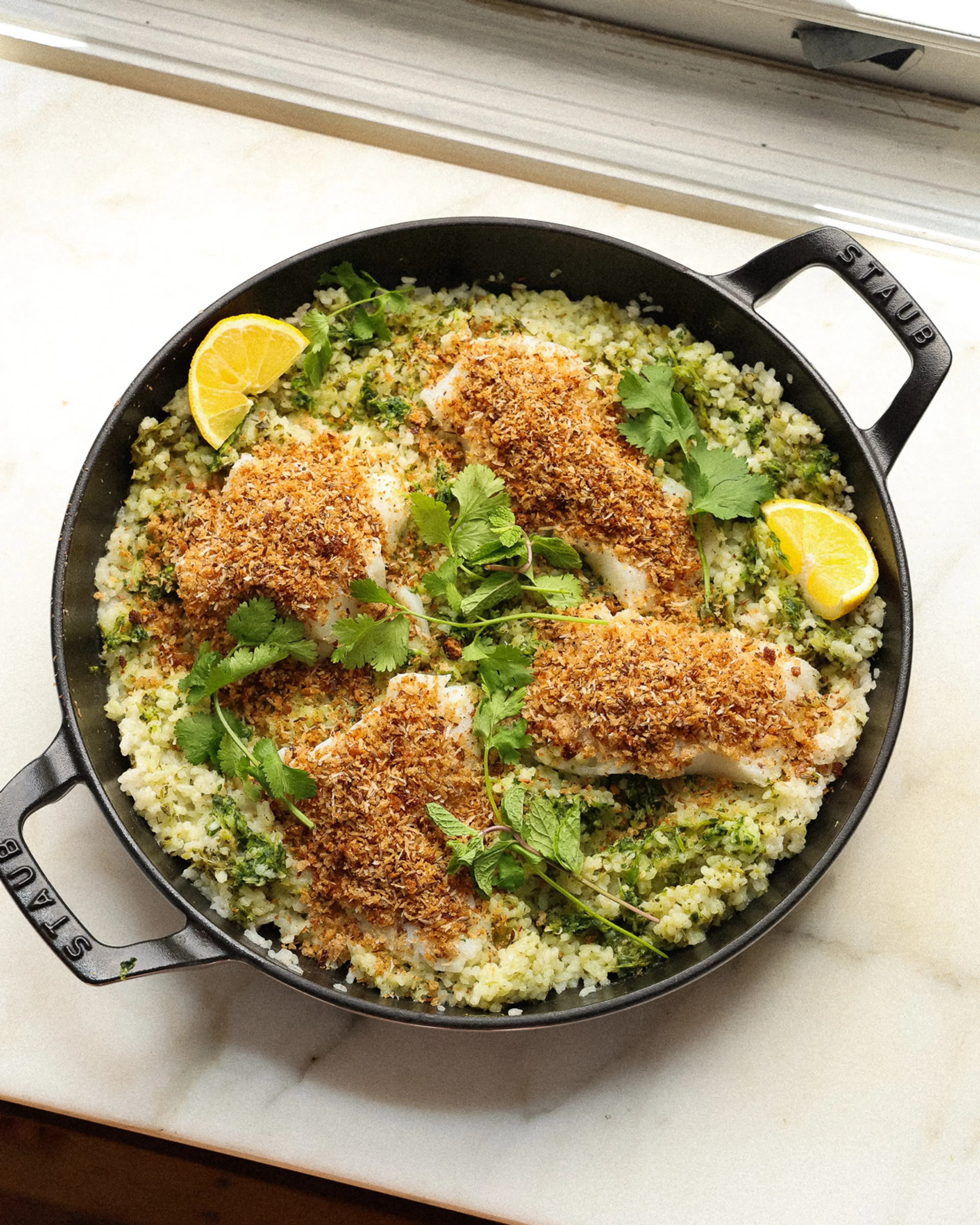 Coconut Breaded Cod with Cilantro Rice