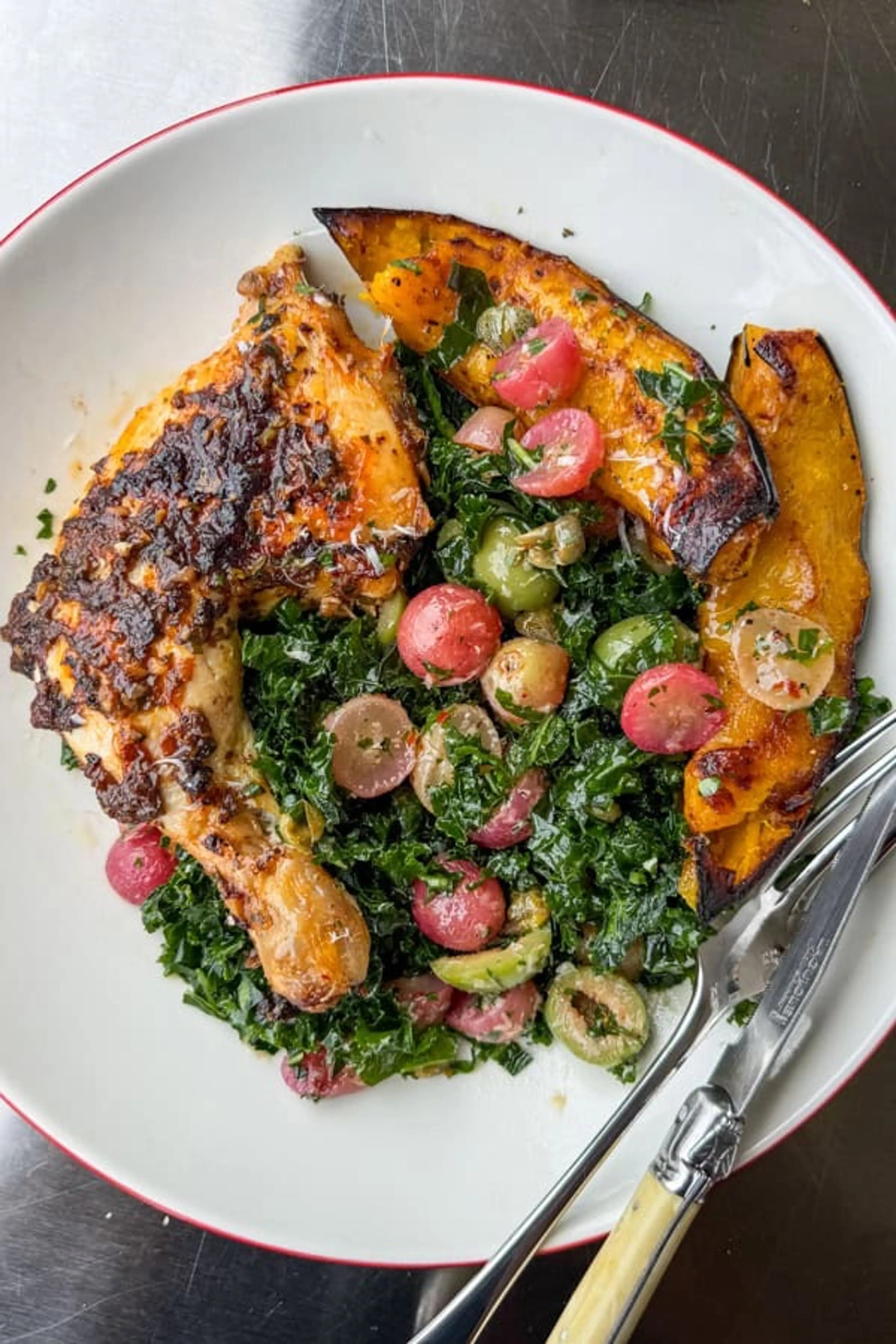 Lemon Herb Roast Chicken with Kale and California Grape Vina