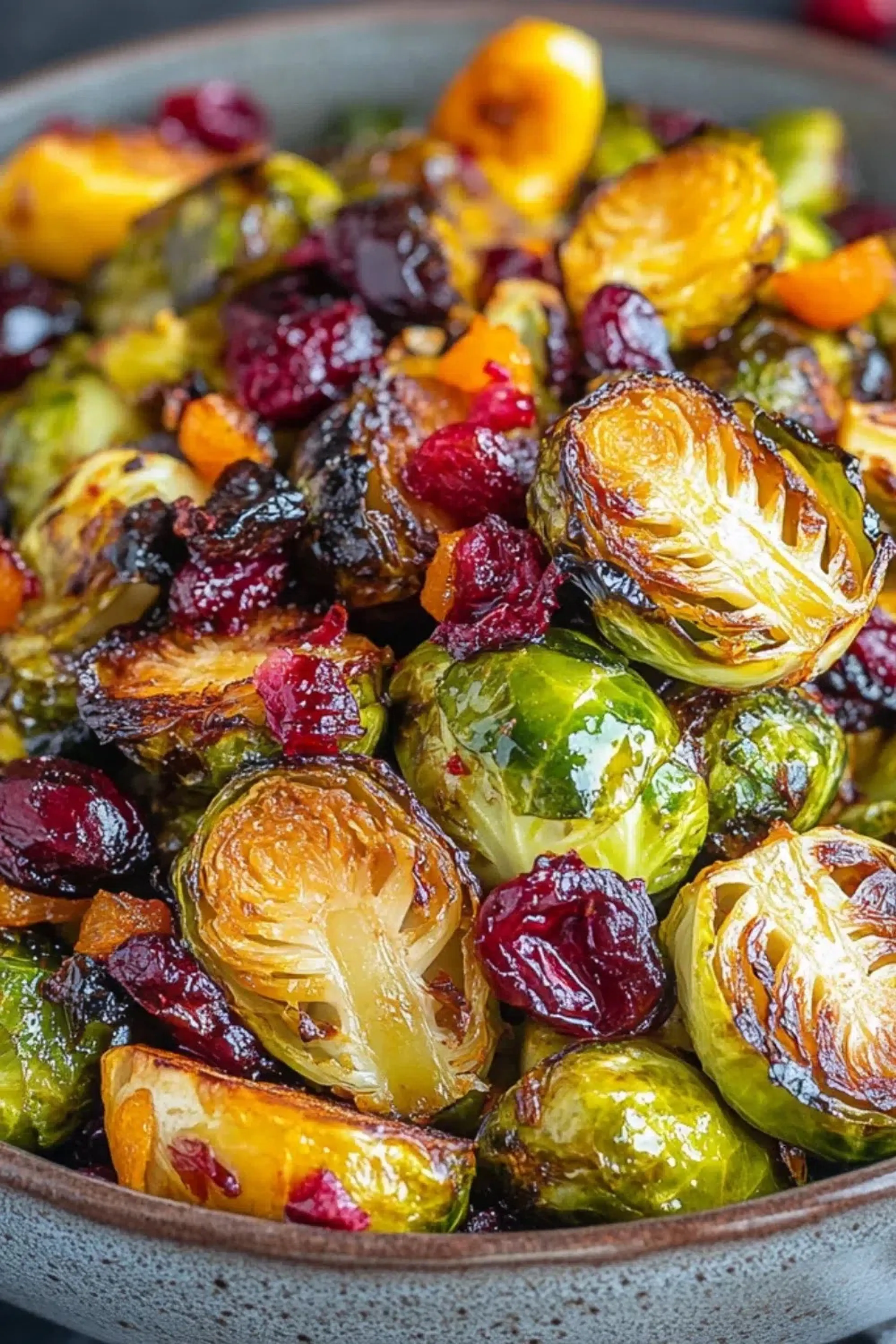 Orange Maple Glazed Brussels Sprouts with Cranberries