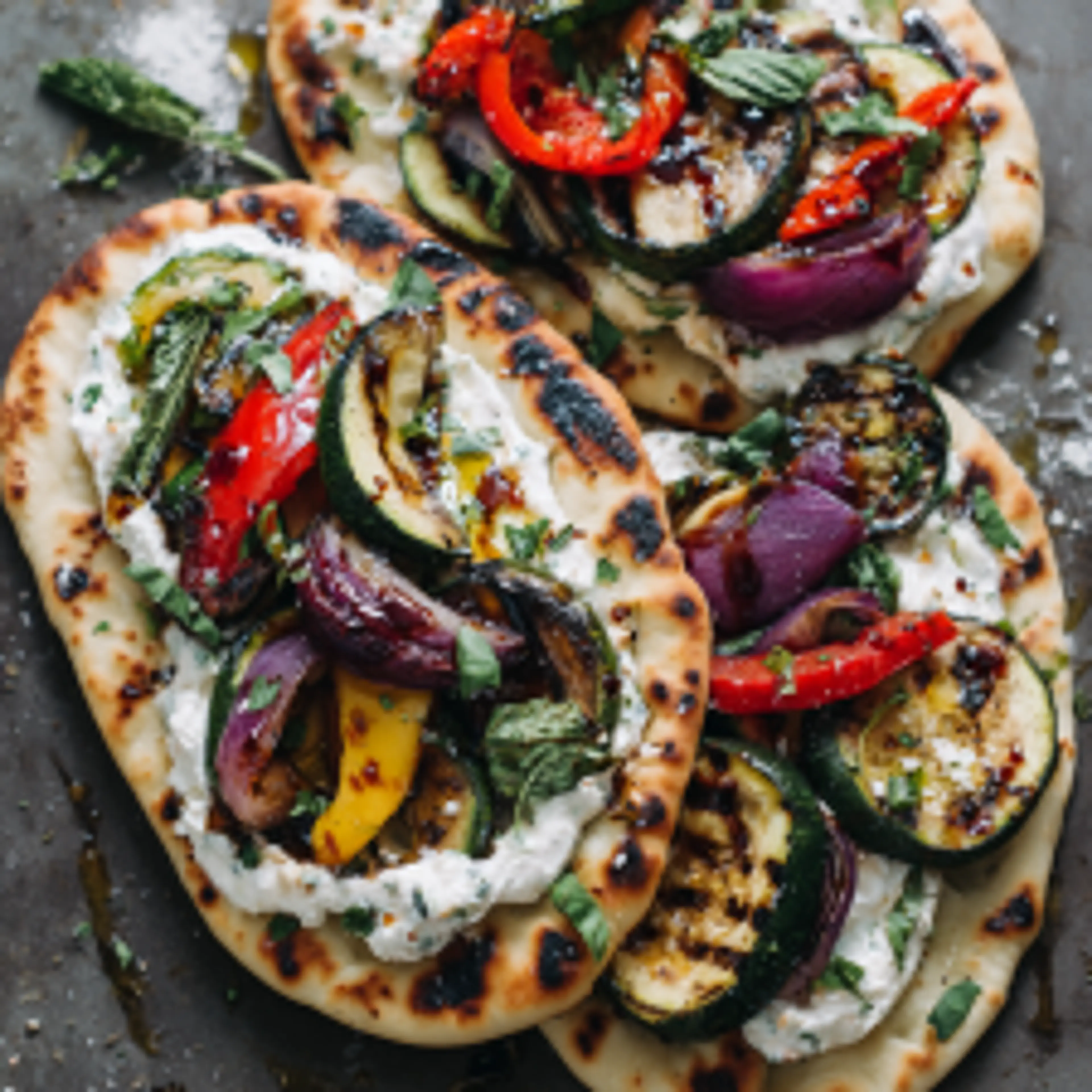 Grilled Veggie Flatbreads with Whipped Feta