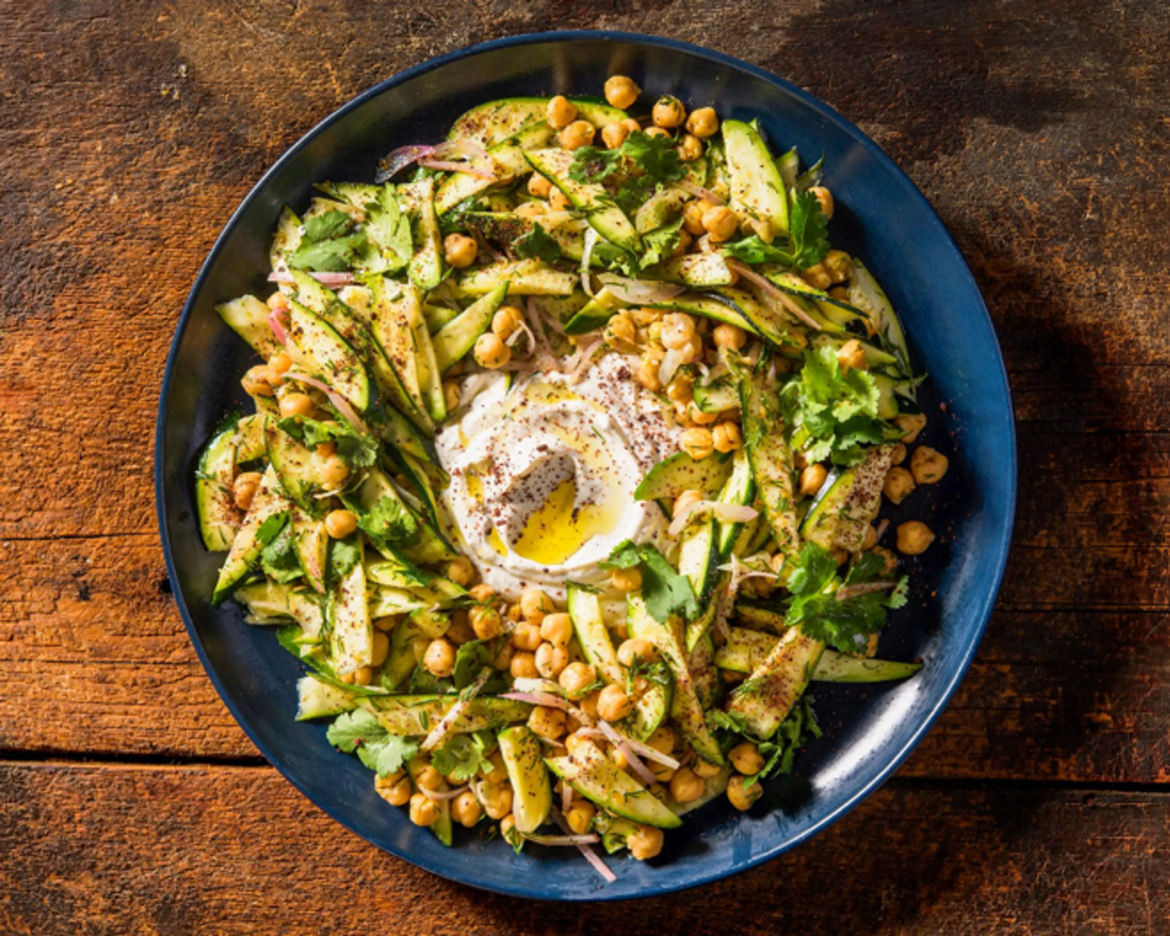 Zucchini and Chickpea Salad with Tahini Yogurt