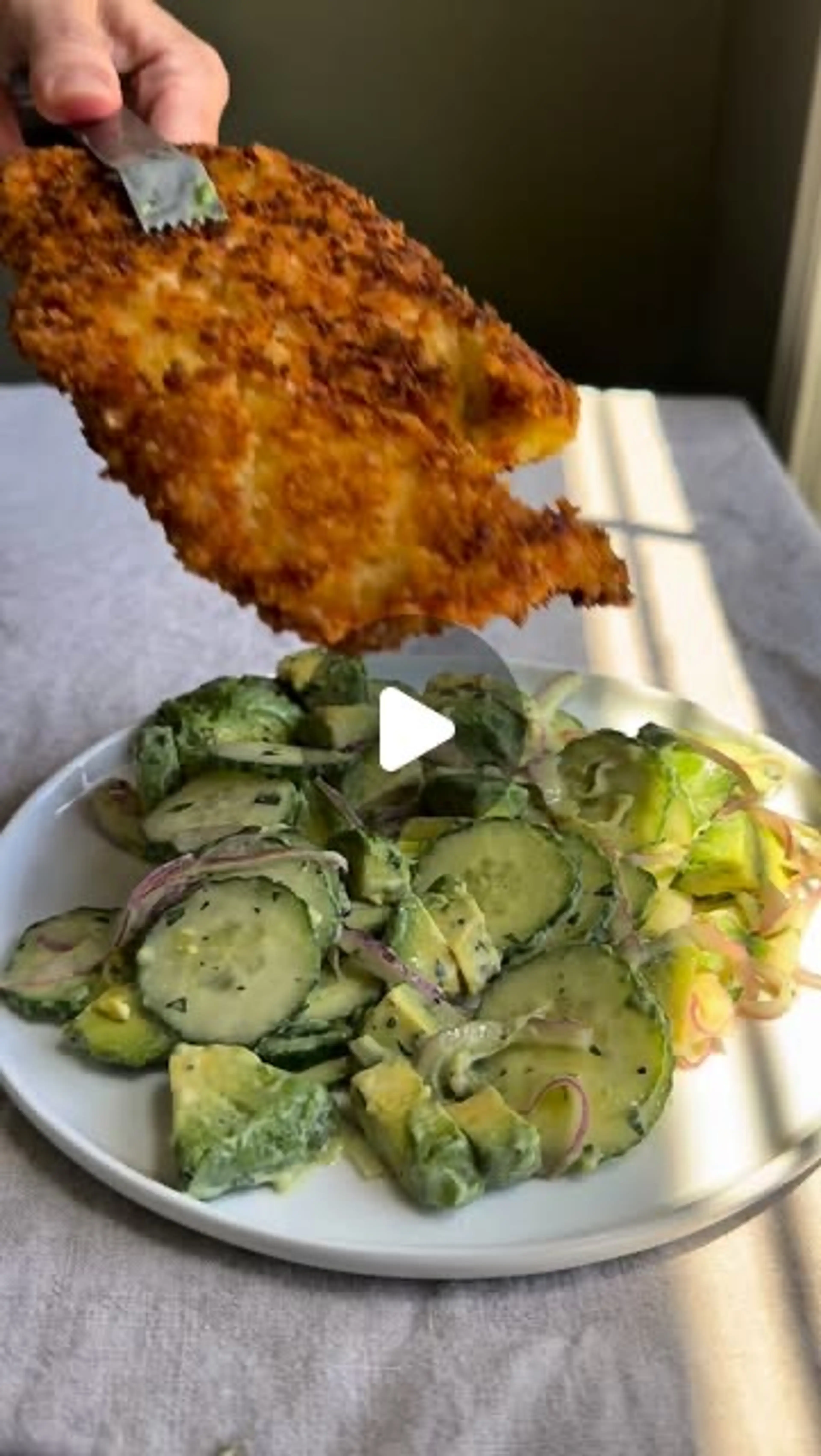 Crispy Chicken and Avocado Cucumber Salad! So Simple and Fre