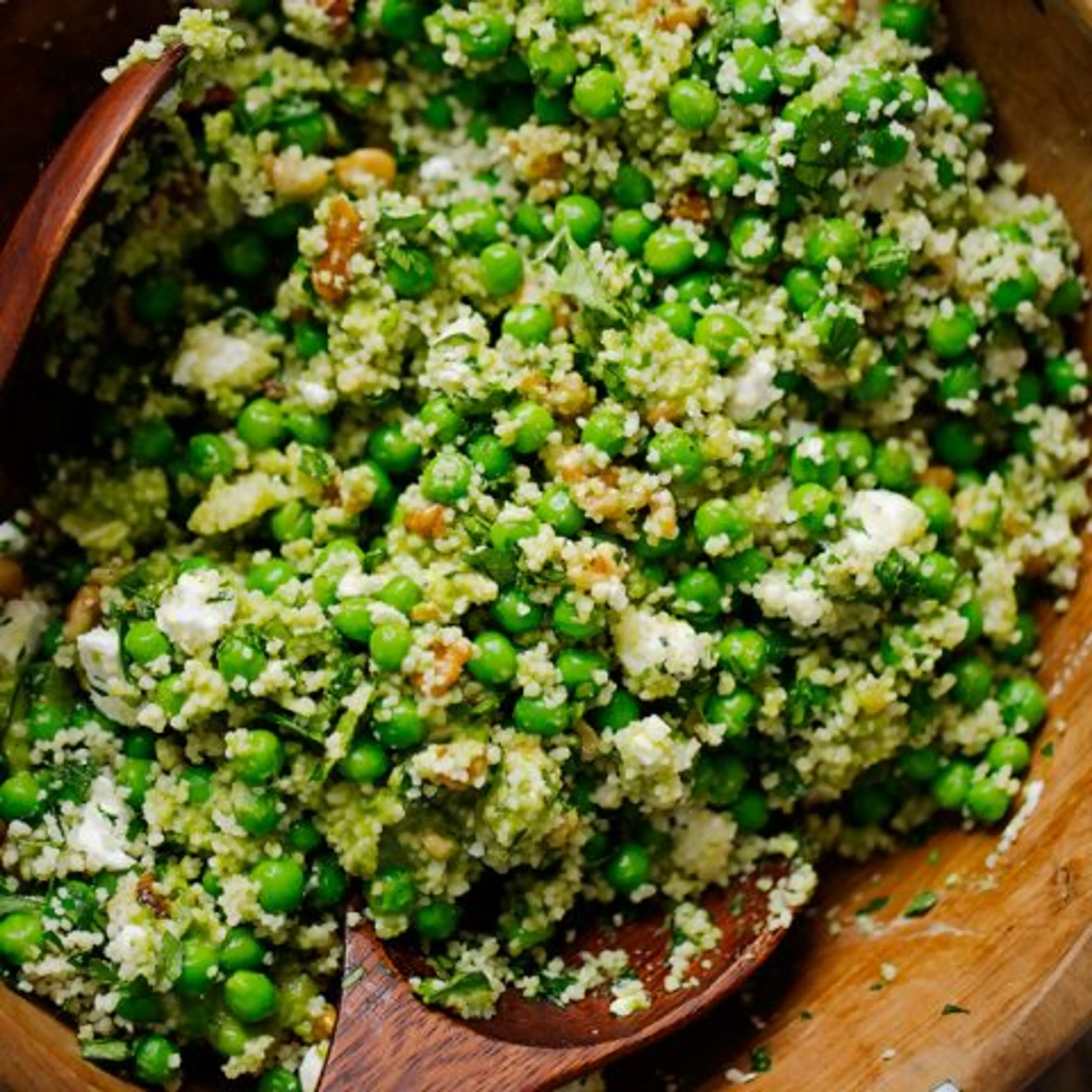 Spring Pea Feta Couscous Salad with Basil Vinaigrette