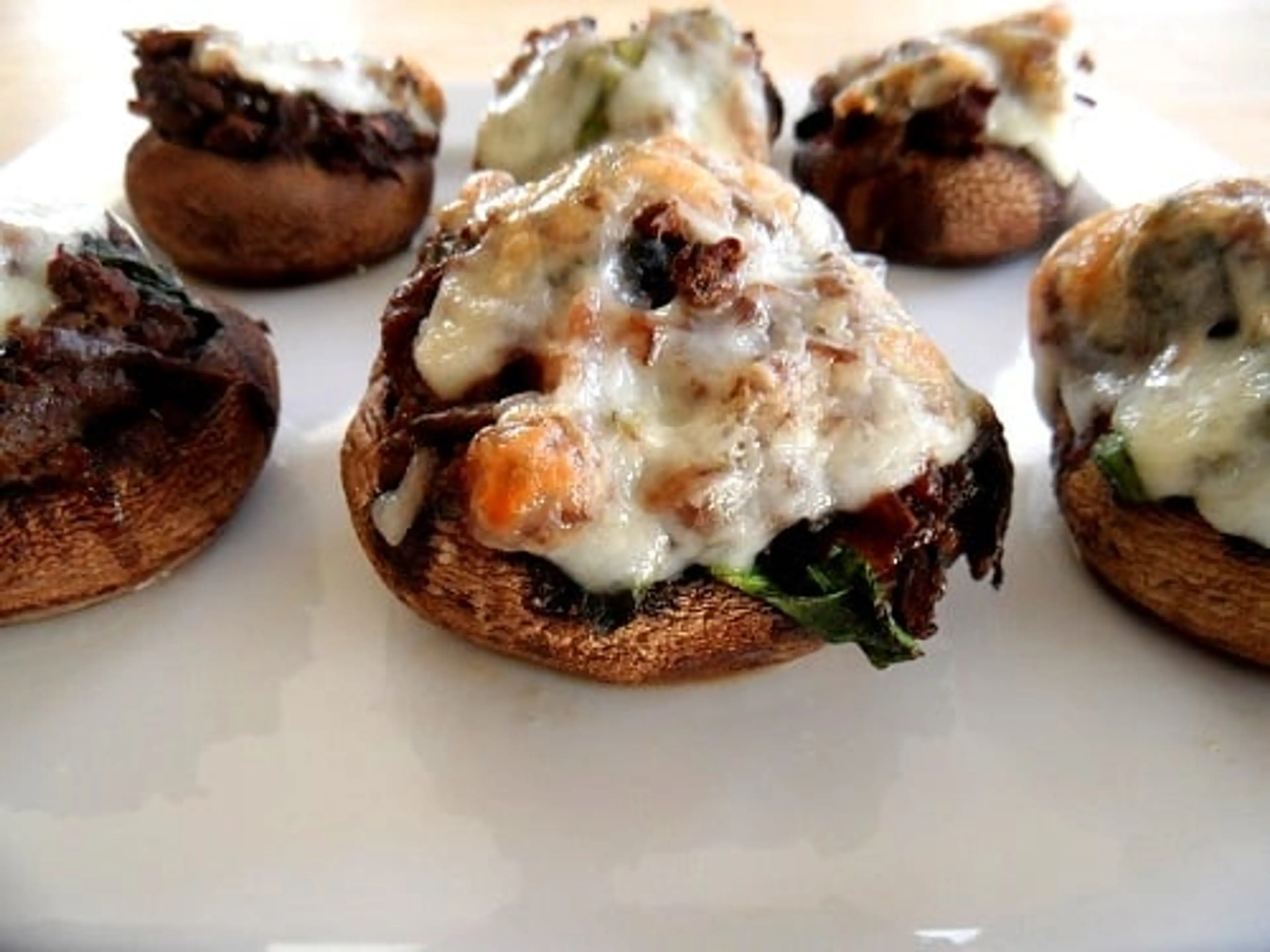 Meat & Spinach-Stuffed Mushrooms with Goat Cheese