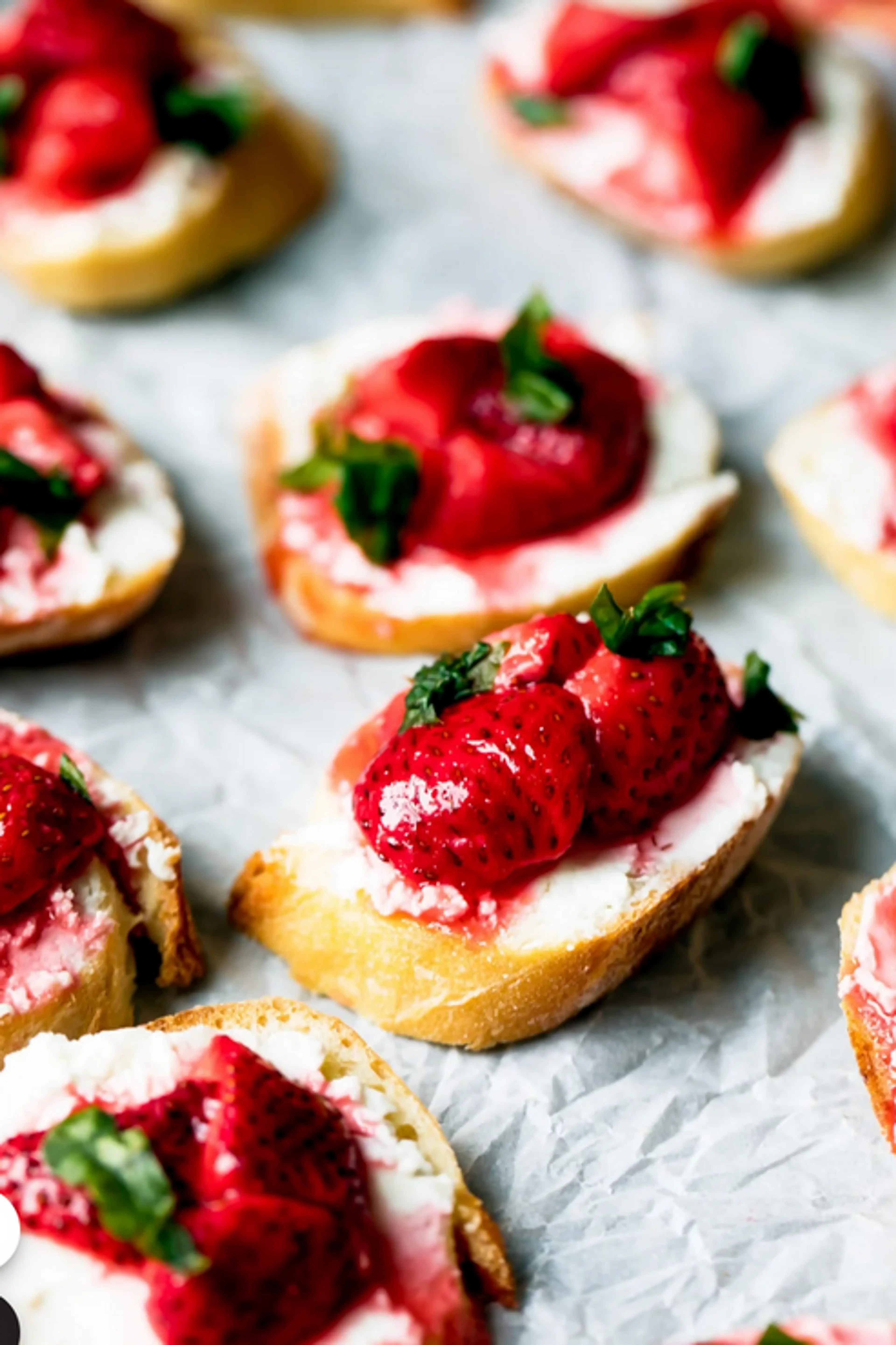 Roasted Strawberry, Basil & Goat Cheese Crostini
