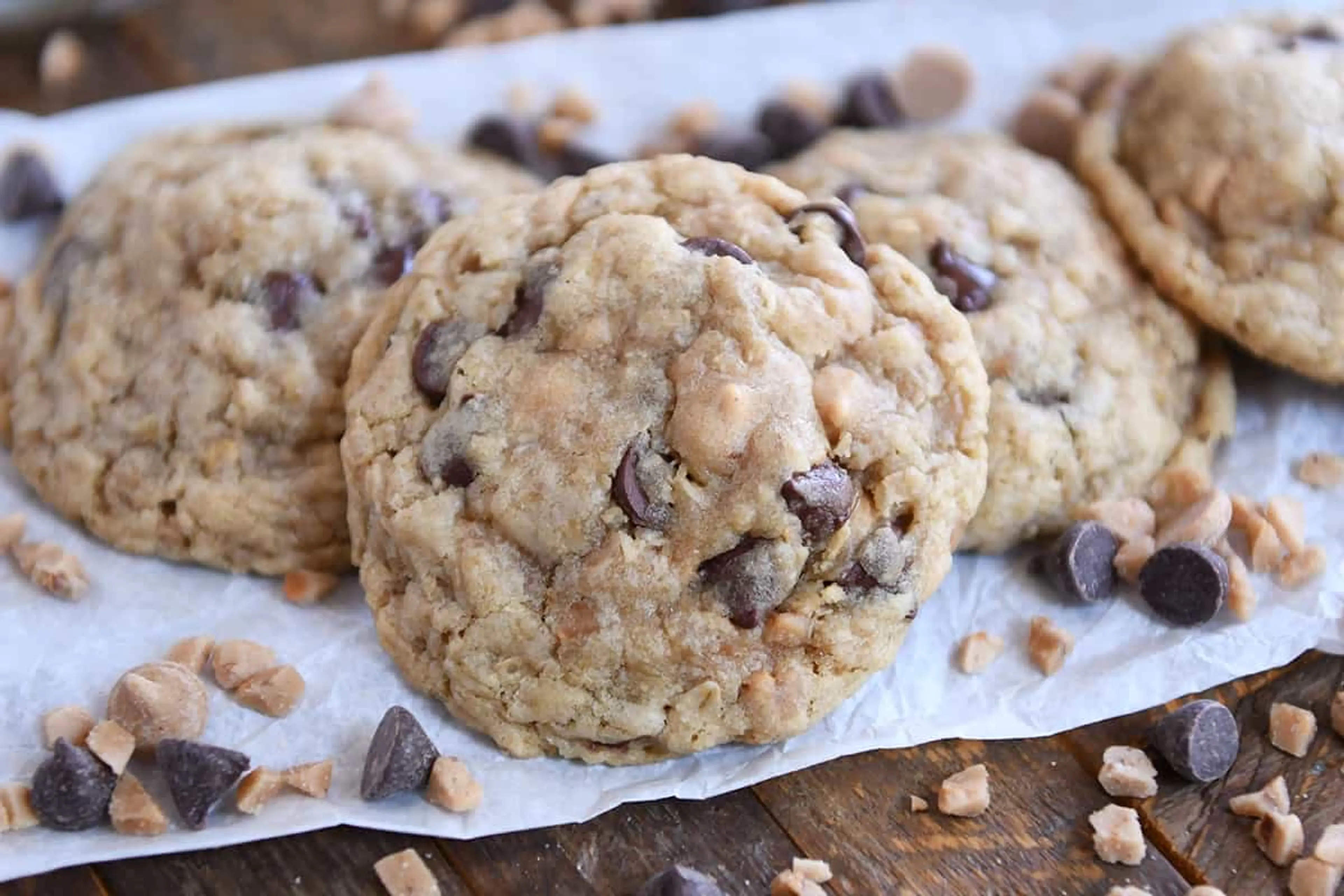 Oatmeal Chocolate Chip Peanut Butter Toffee Cookies