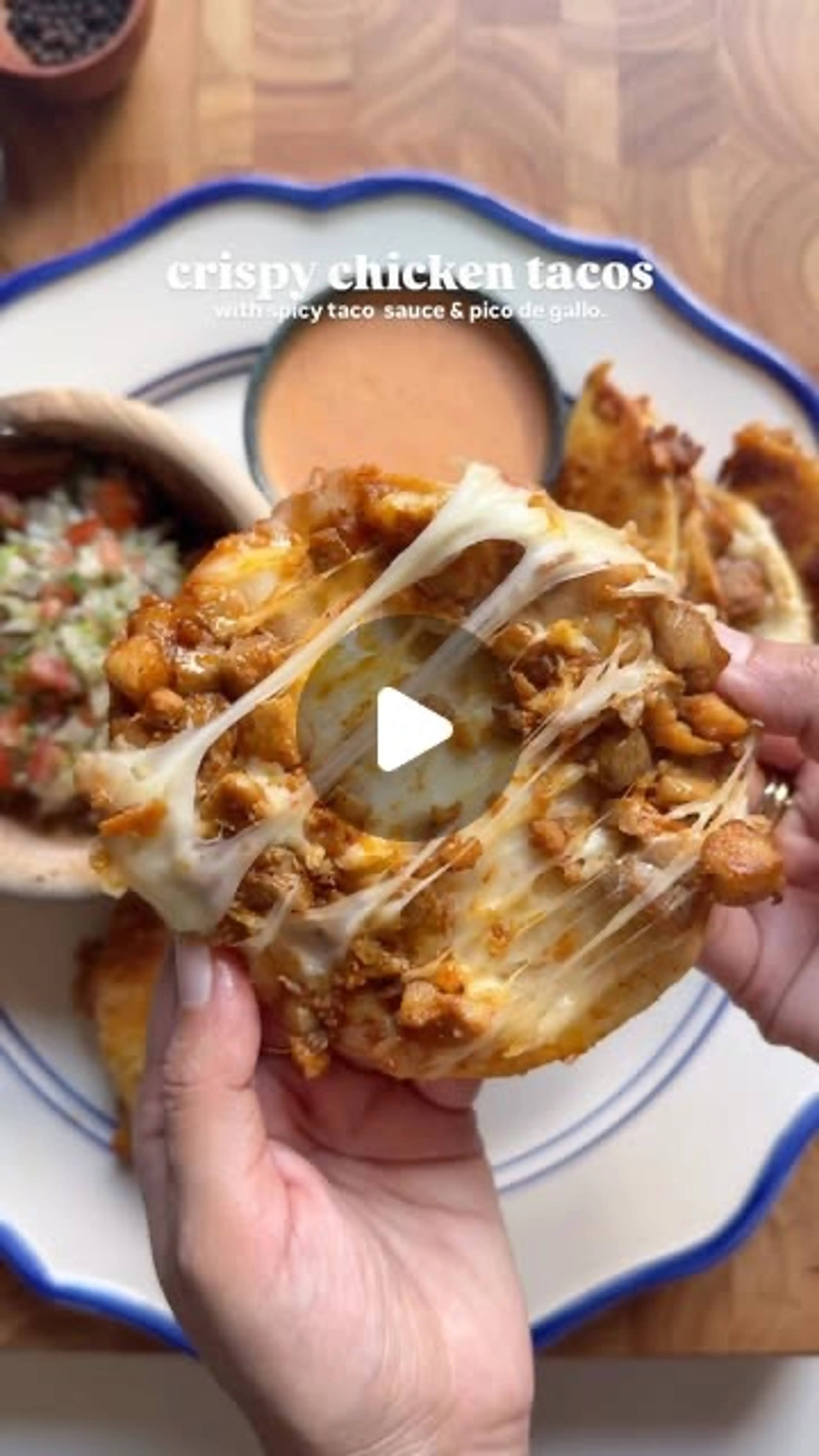 Crispy Chicken Tacos with Spicy Taco Sauce and Pico De Gallo
