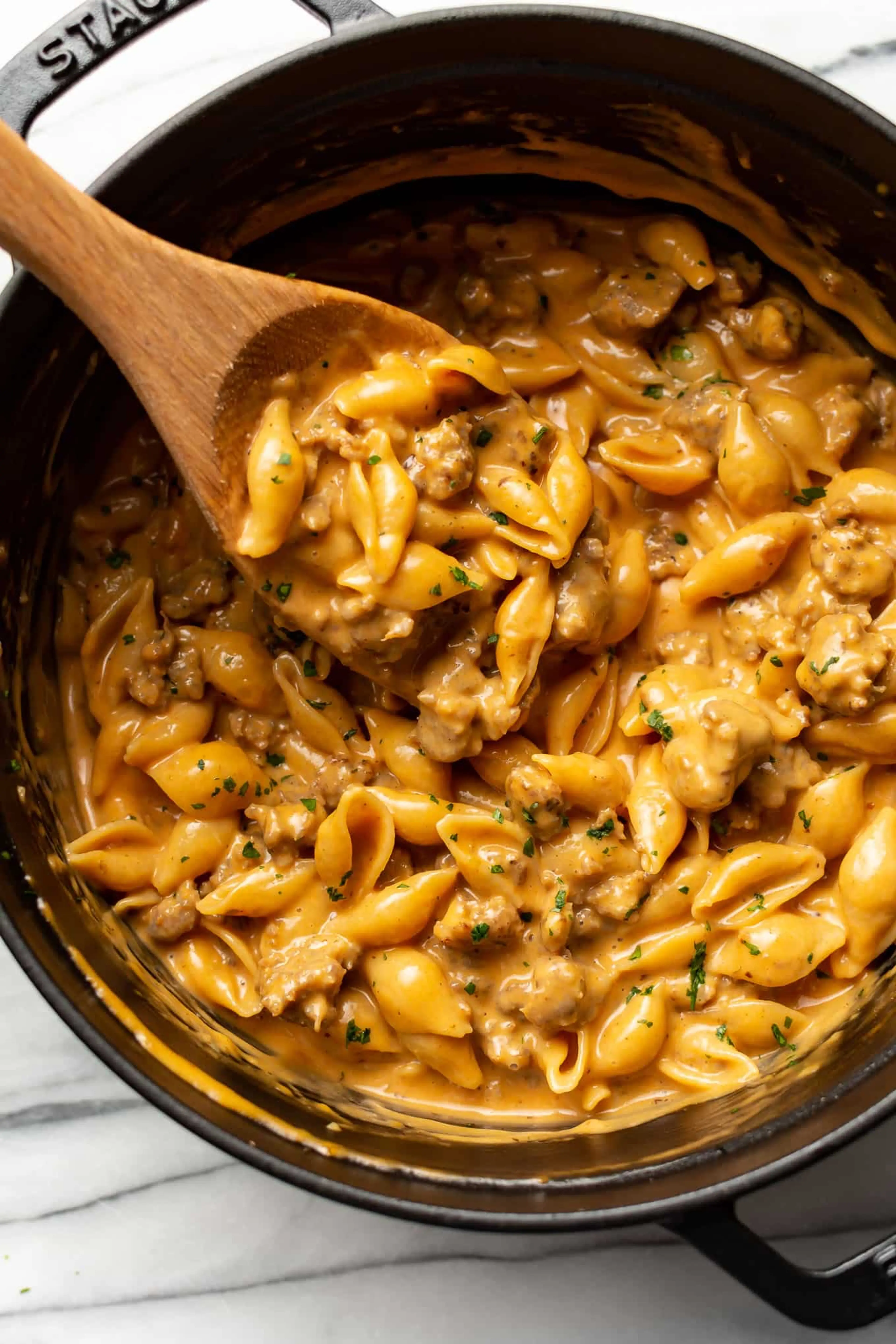 One Pot Cheesy Italian Sausage and Shells