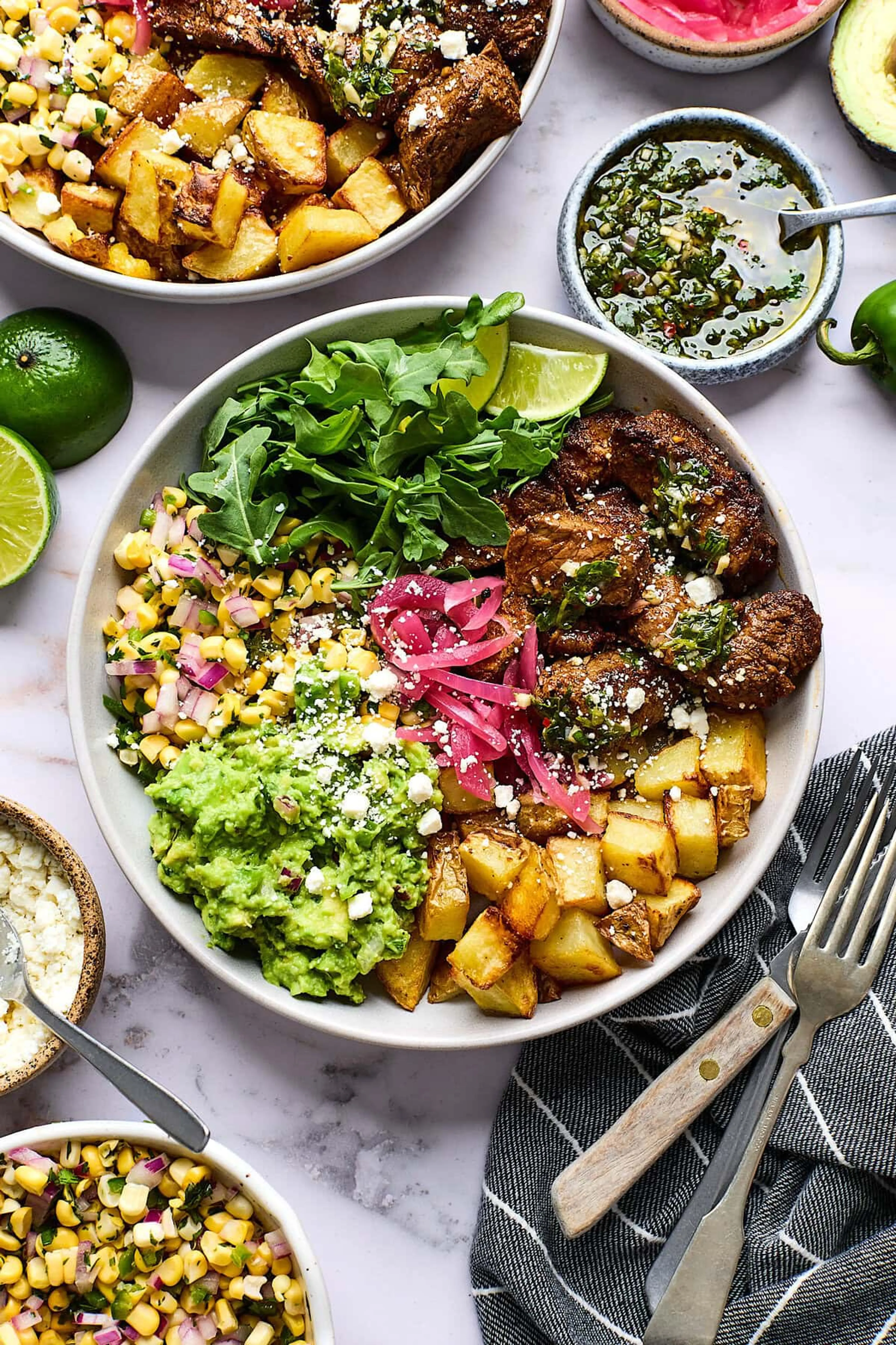 Steak and Roasted Potato Bowls with Chimichurri