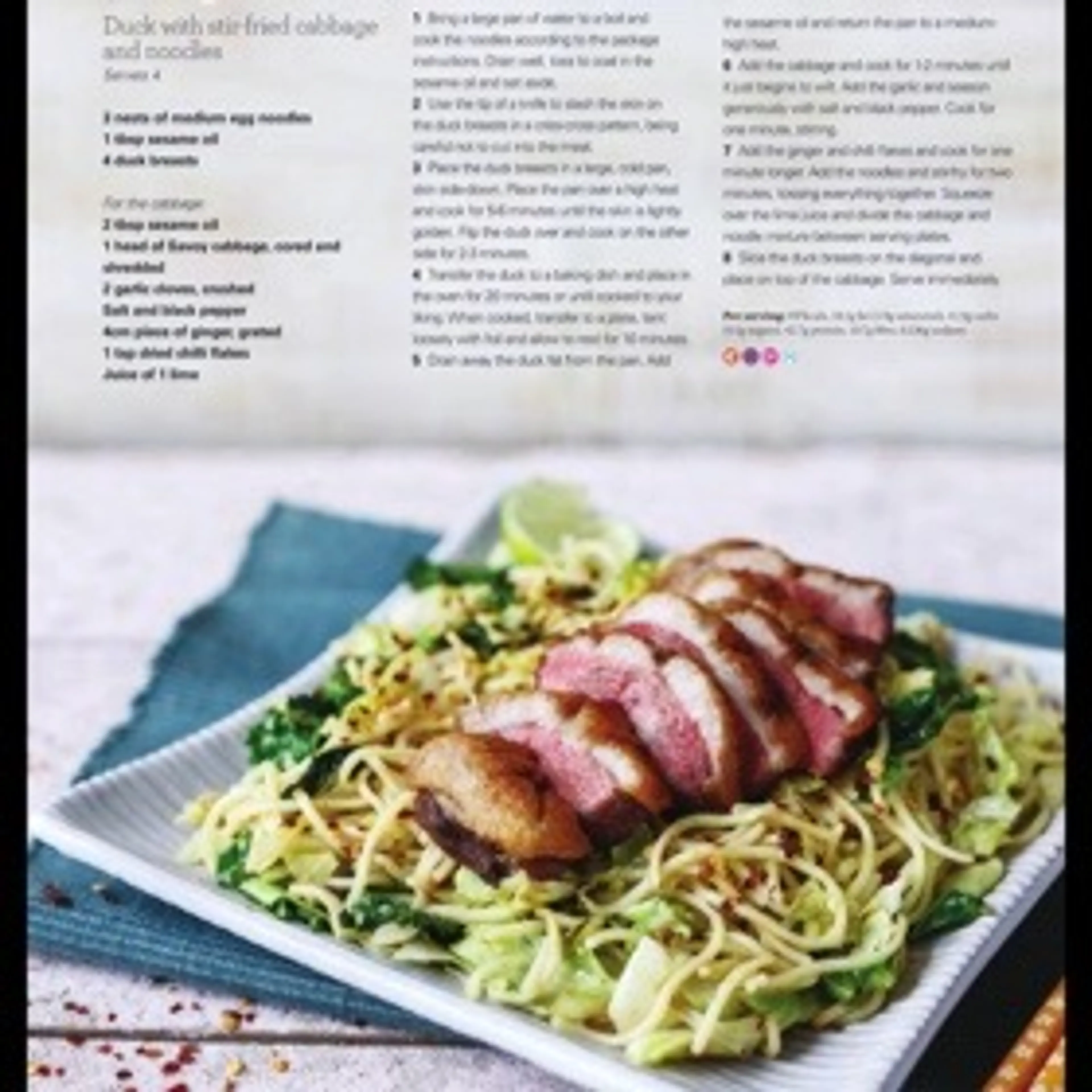 Duck with stir-fried cabbage and noodles