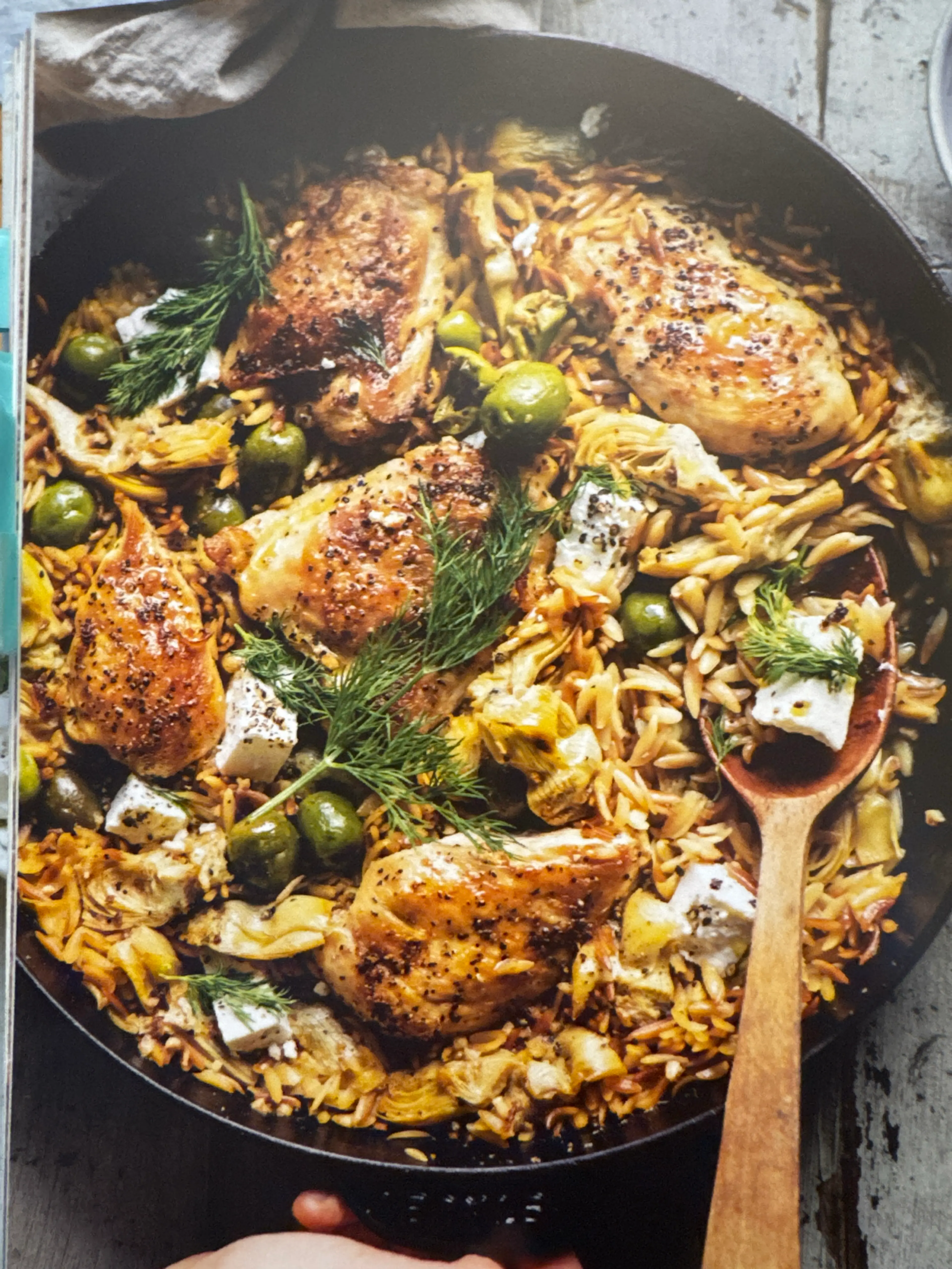 White Wine Braised Chicken With Artichokes And Orzo