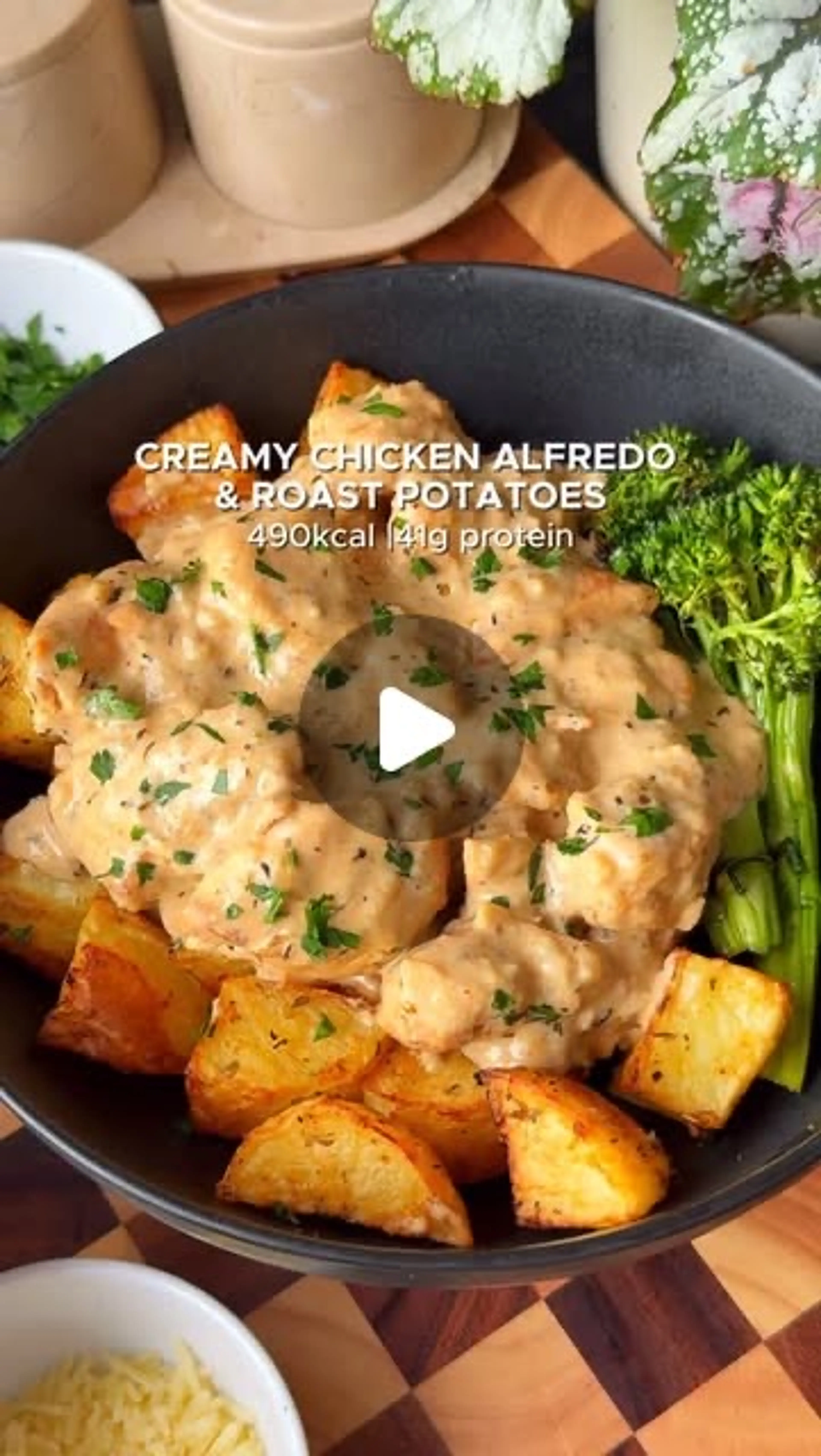 Creamy Chicken Alfredo & Roast Potatoes