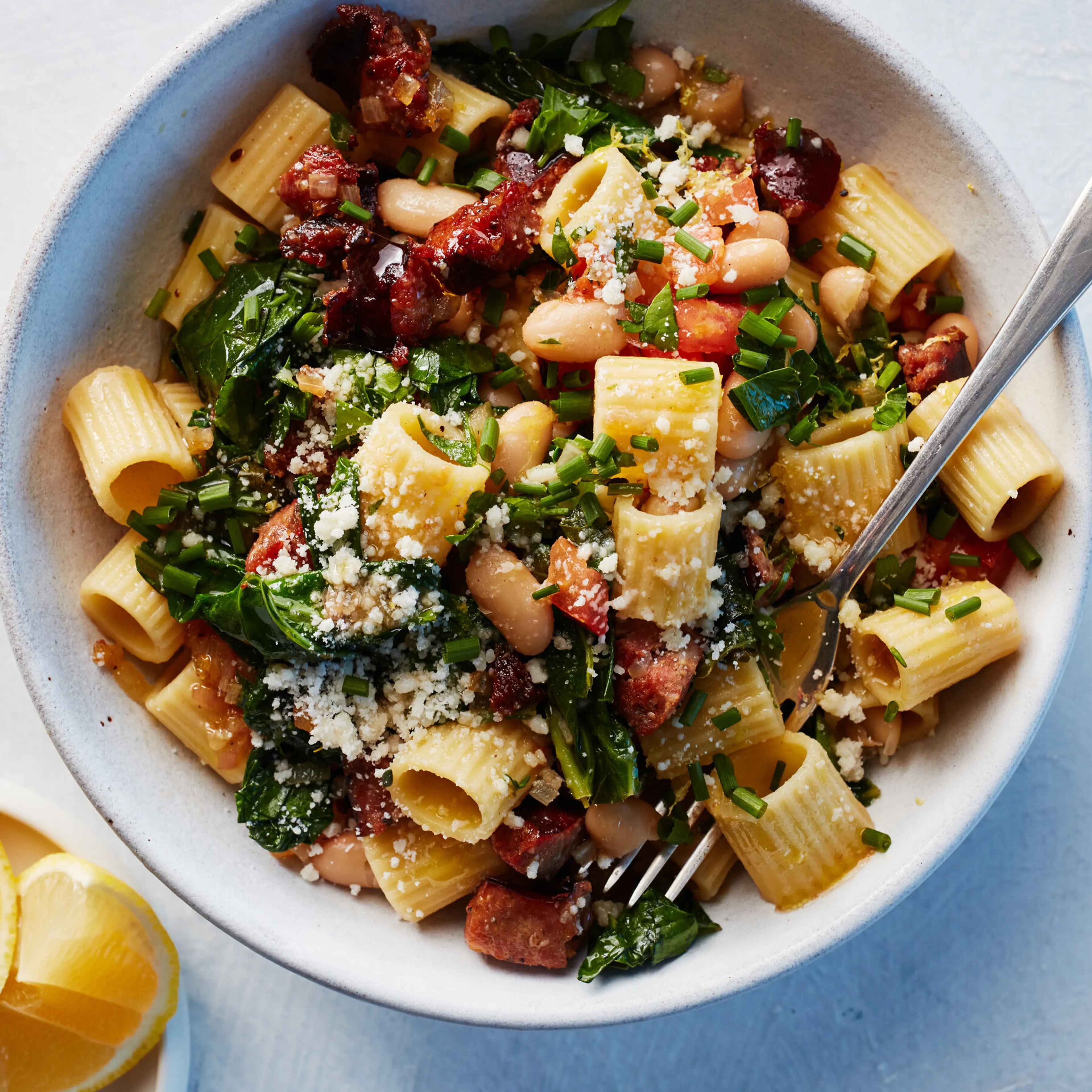 Pasta With Andouille Sausage, Beans and Greens