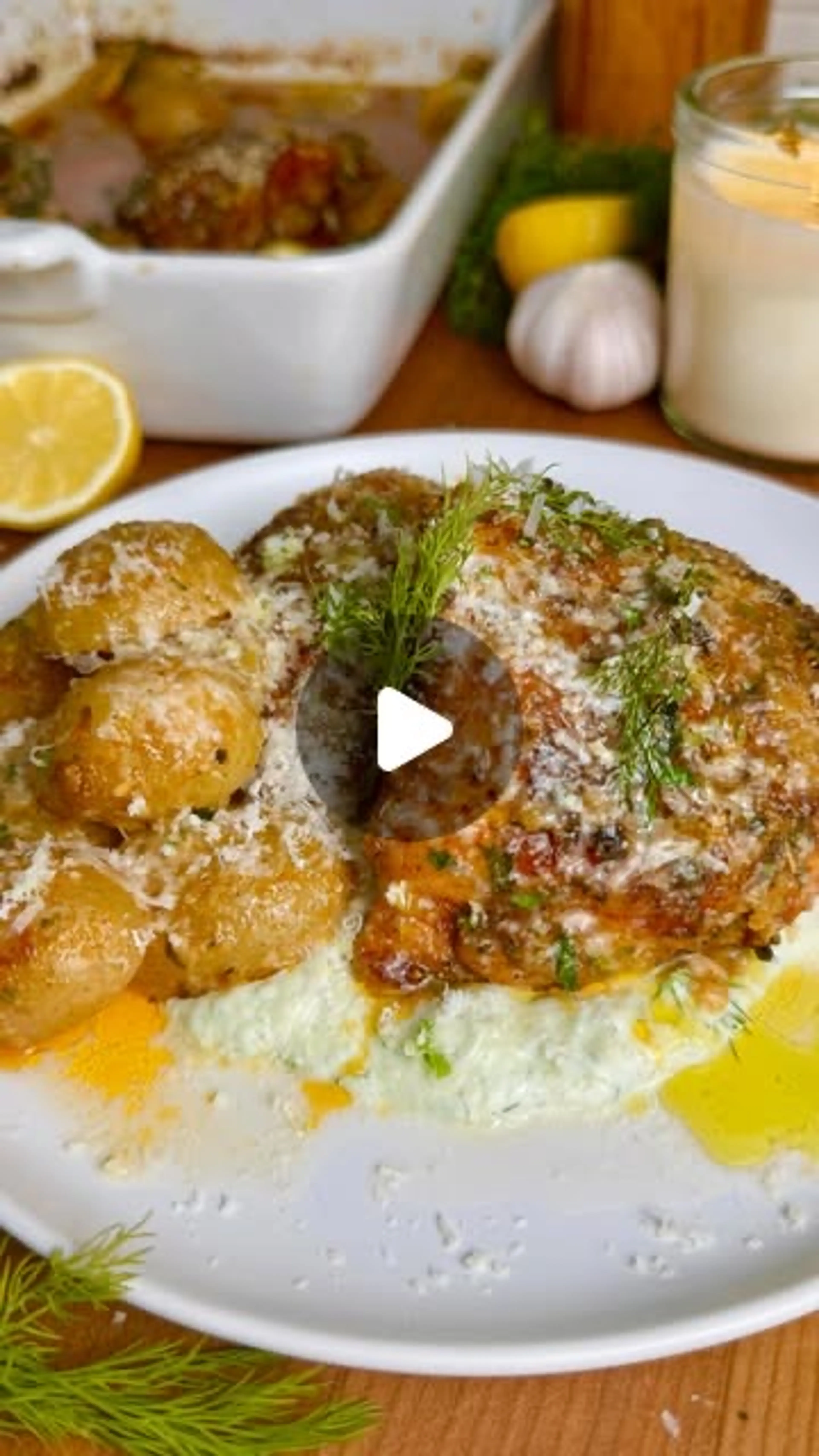 One-pan Greek Parmesan Chicken & Potatoes with Roasted Garli
