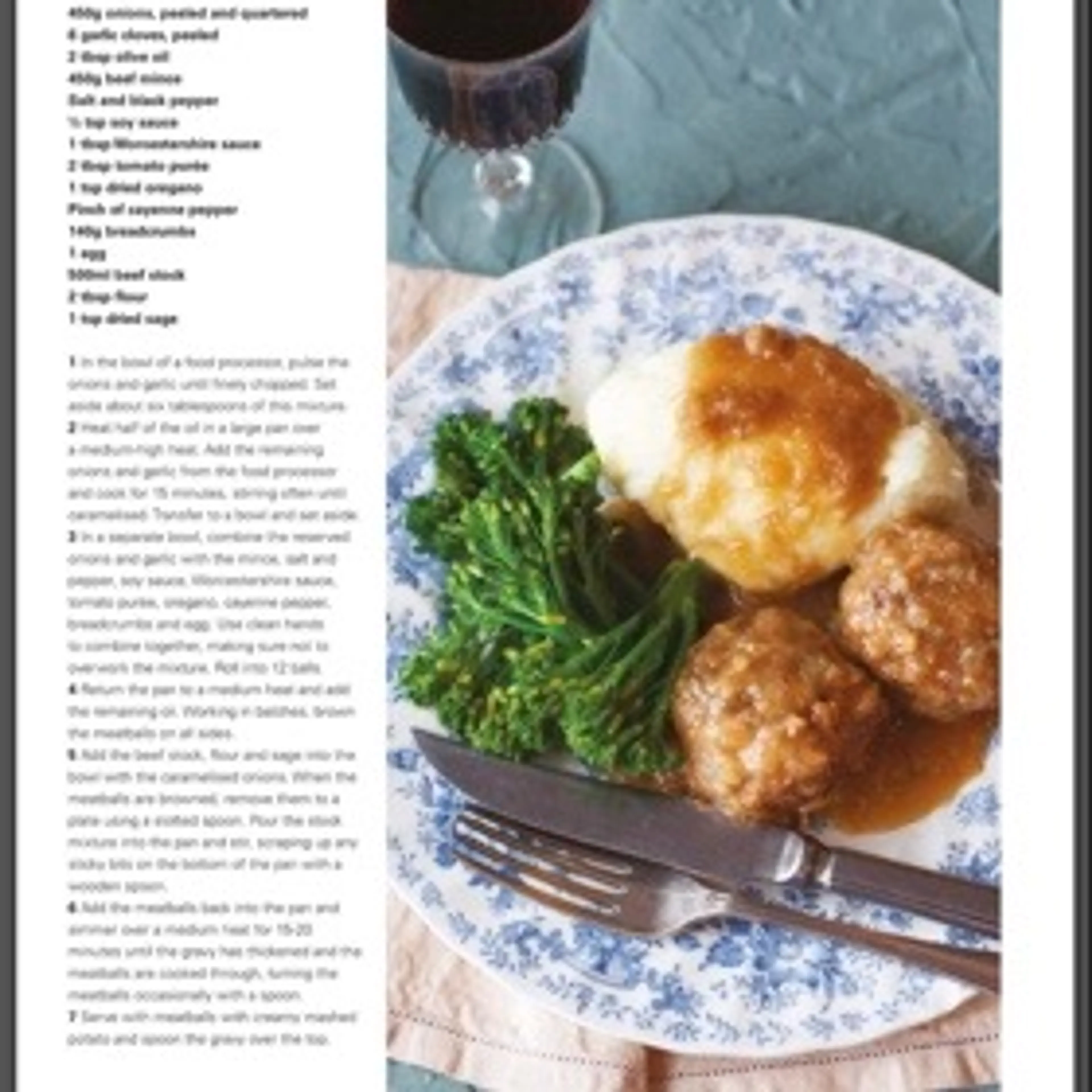"Comfort food" meatballs with mash and onion gravy