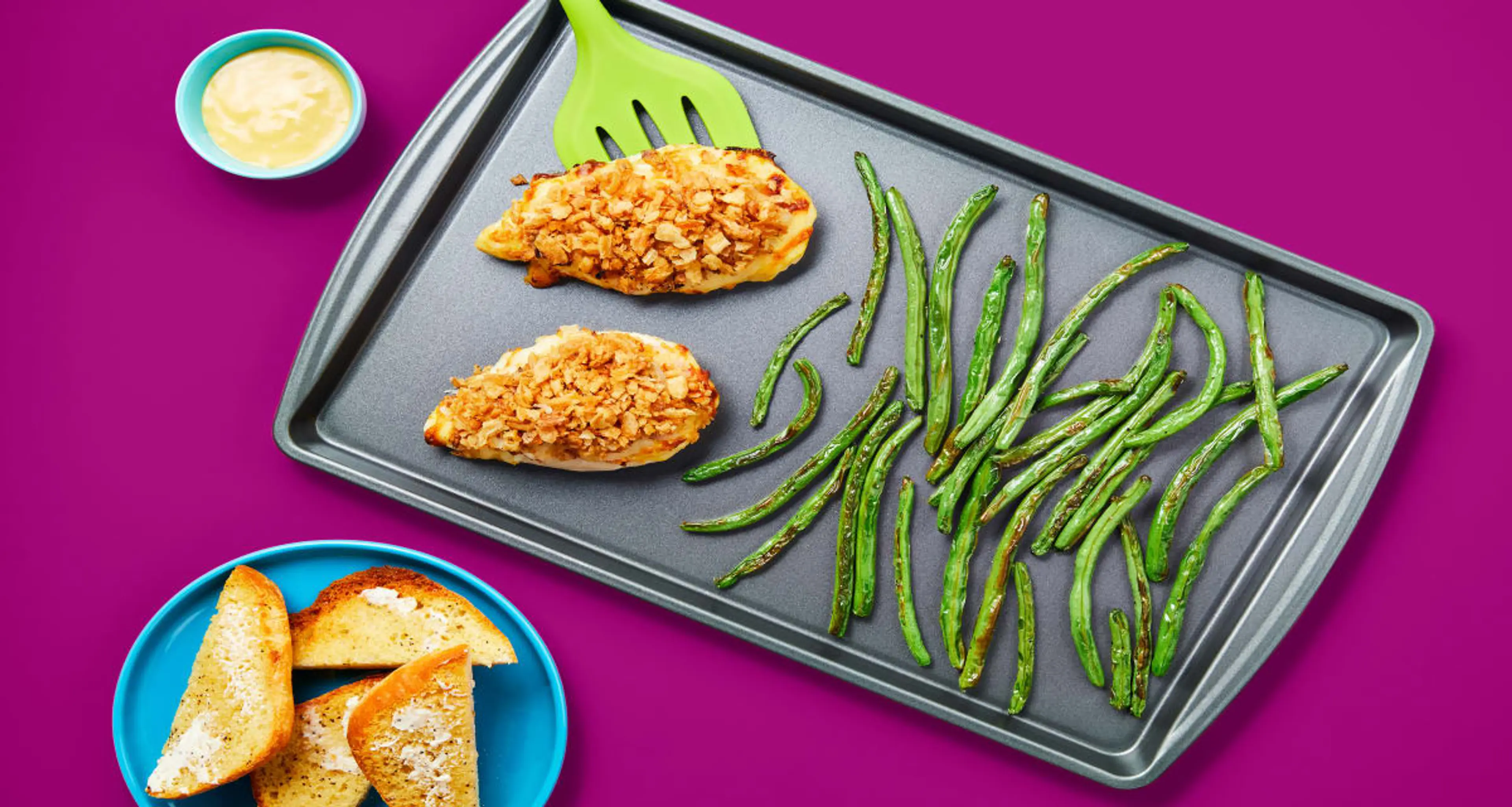 Sheet Pan Dijon Onion Crunch Chicken with Green Beans & Garl