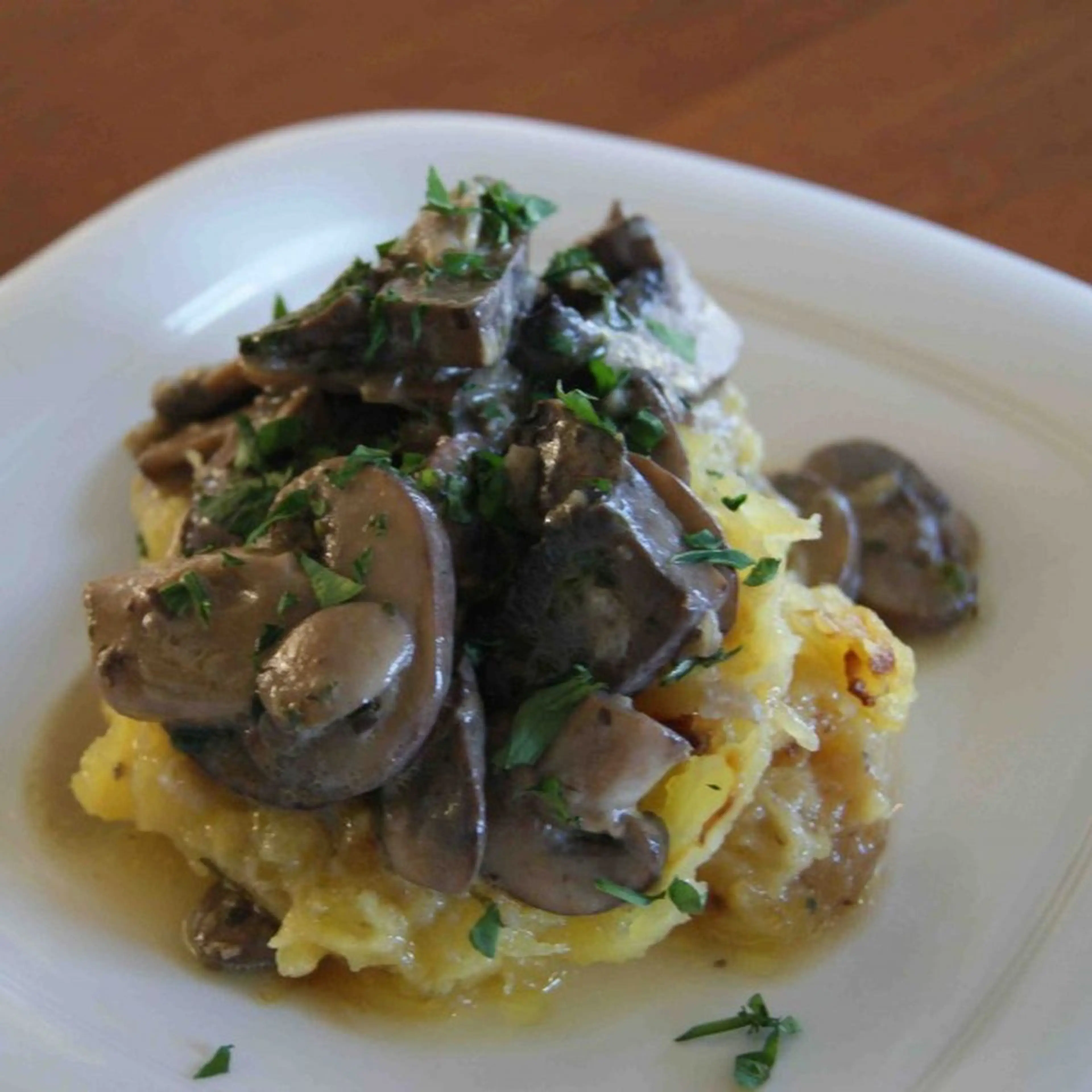 Roasted Spaghetti Squash with Herb Mushroom Sauce