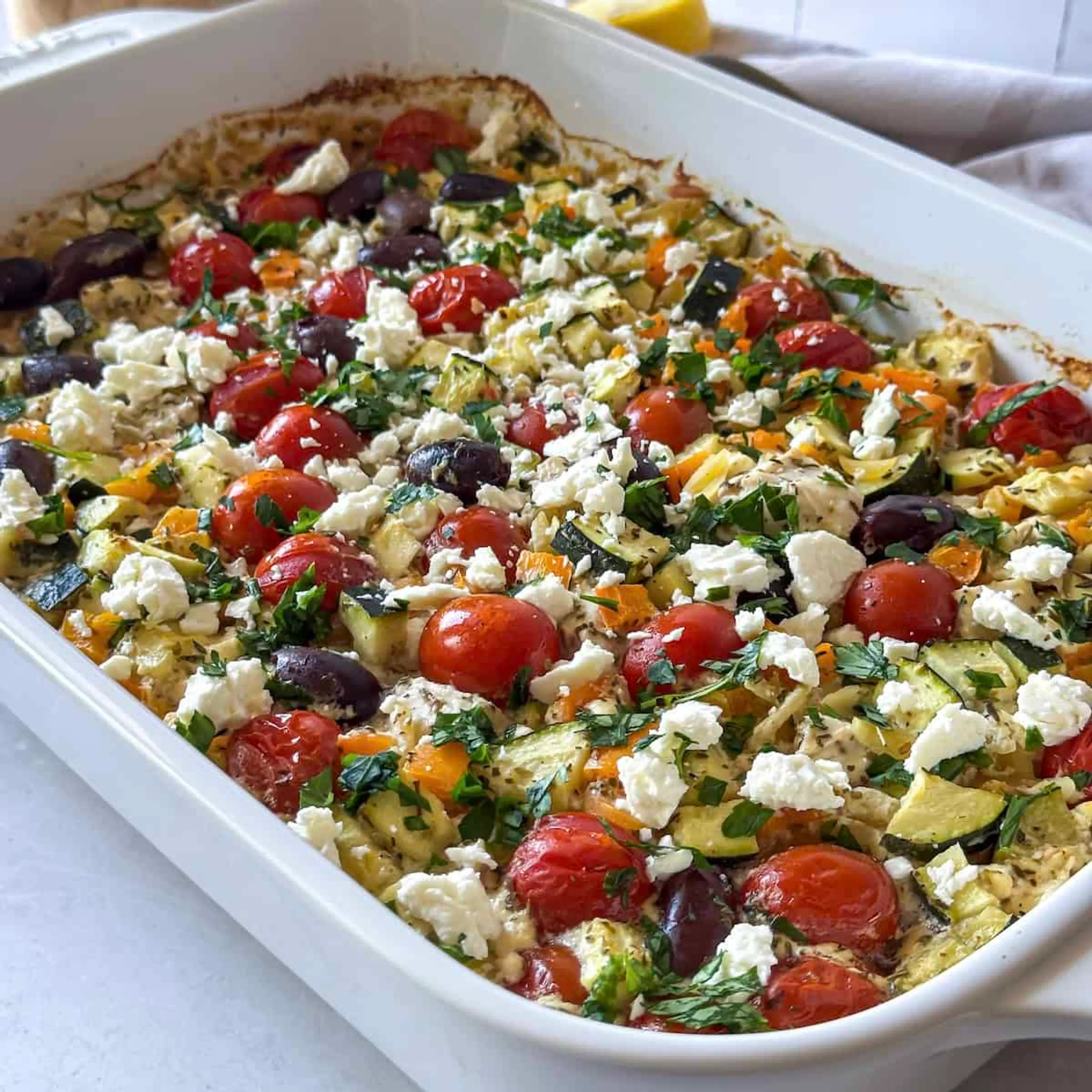 Greek Chicken Orzo Pasta Bake with Lemon (One Pan)