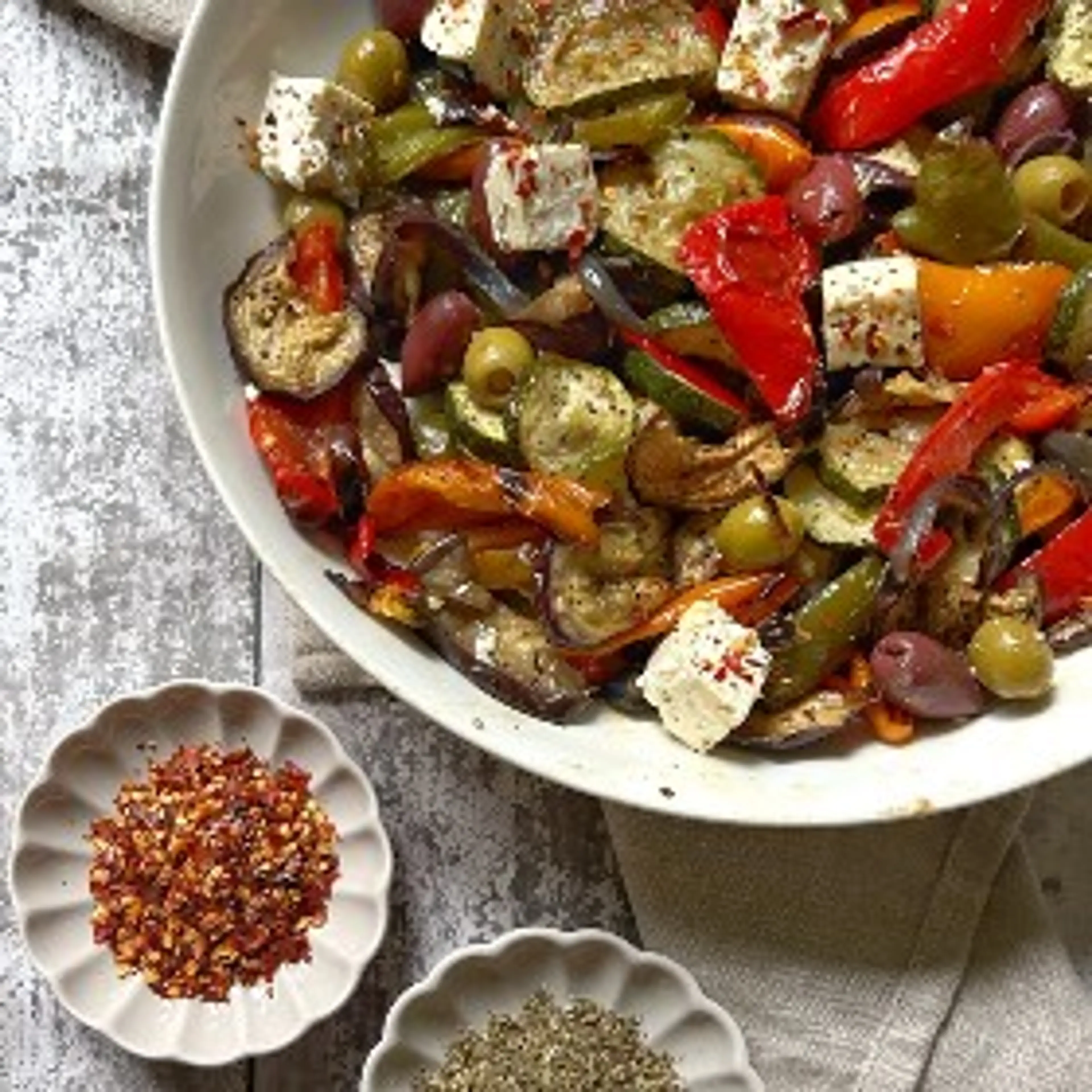 Roasted Mixed Peppers, Aubergines and Zucchini with Feta and