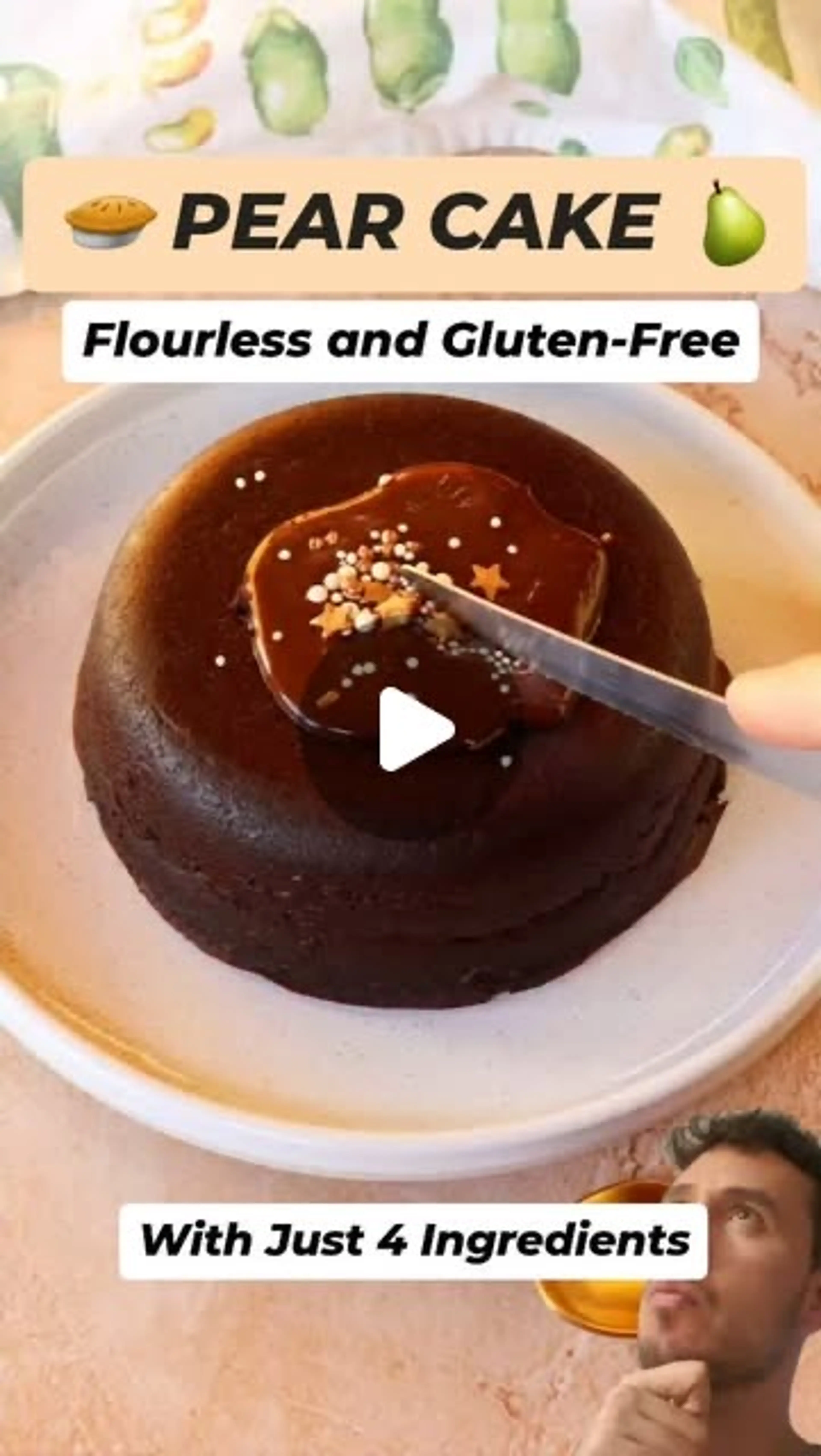 Flourless & Gluten-free Chocolate Pear Cake! Just 4 Ingredie