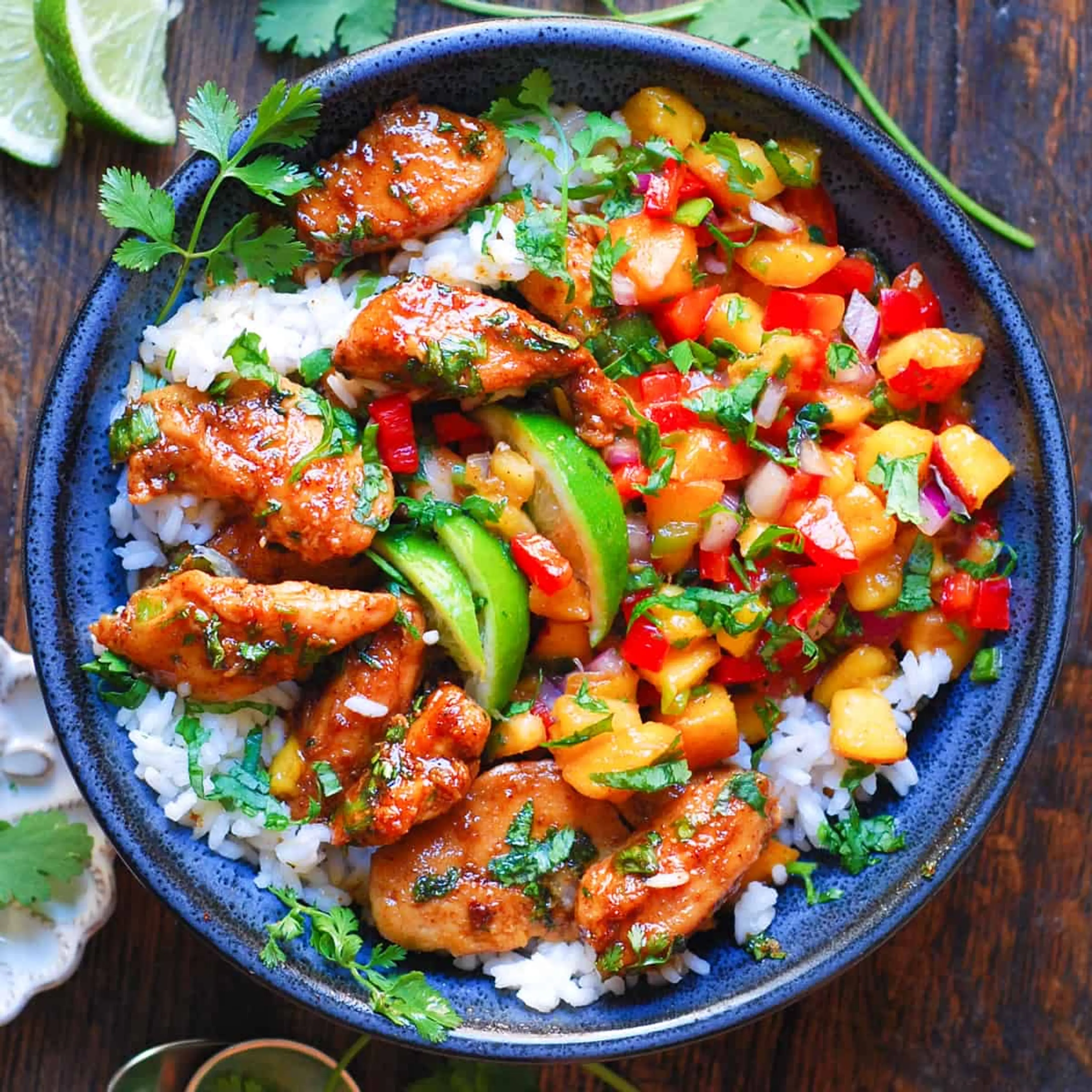 Cilantro-Lime Chicken Bowls with Peach Salsa