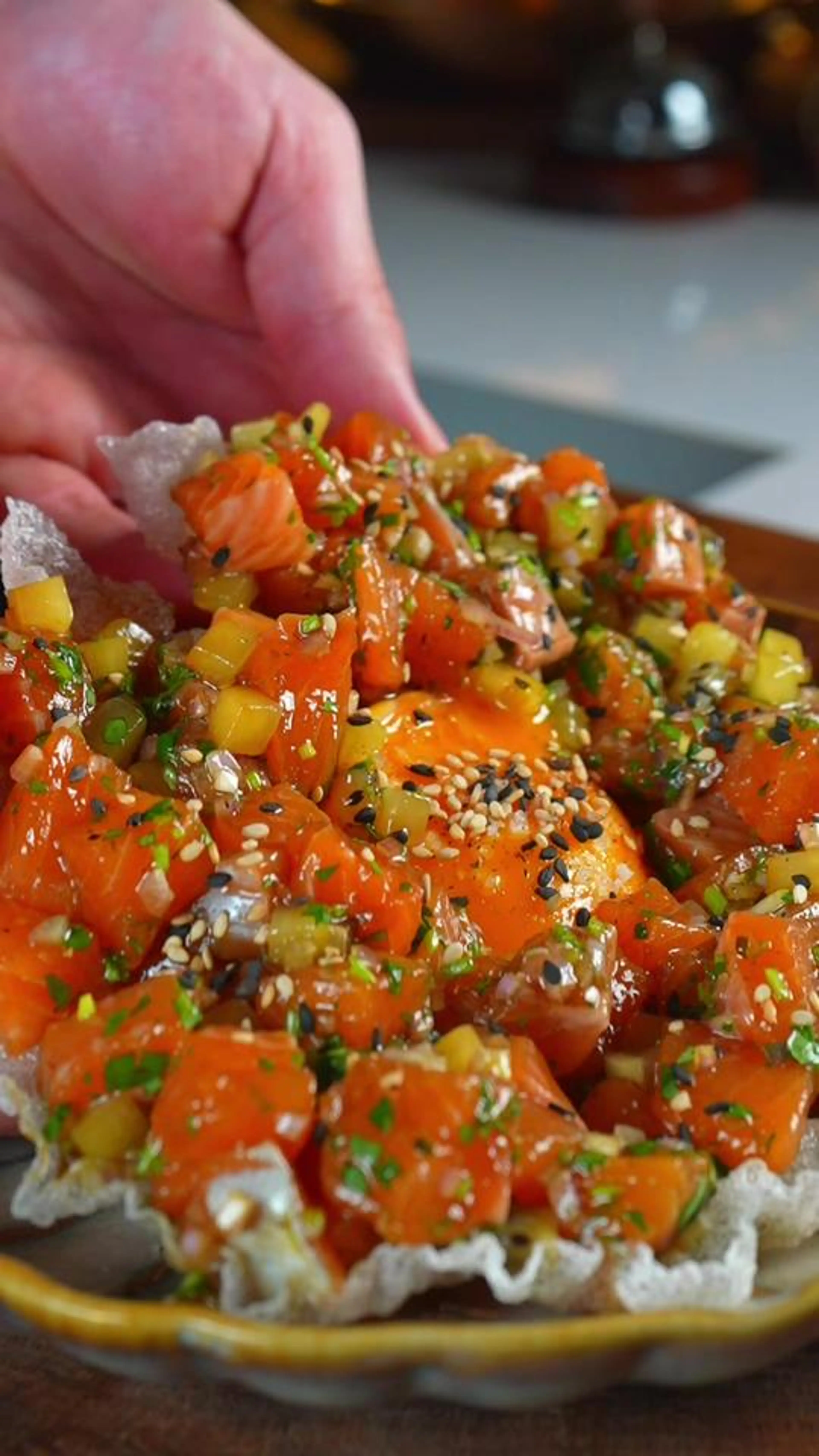 Assiette De Chips De Riz Tartare De Truite