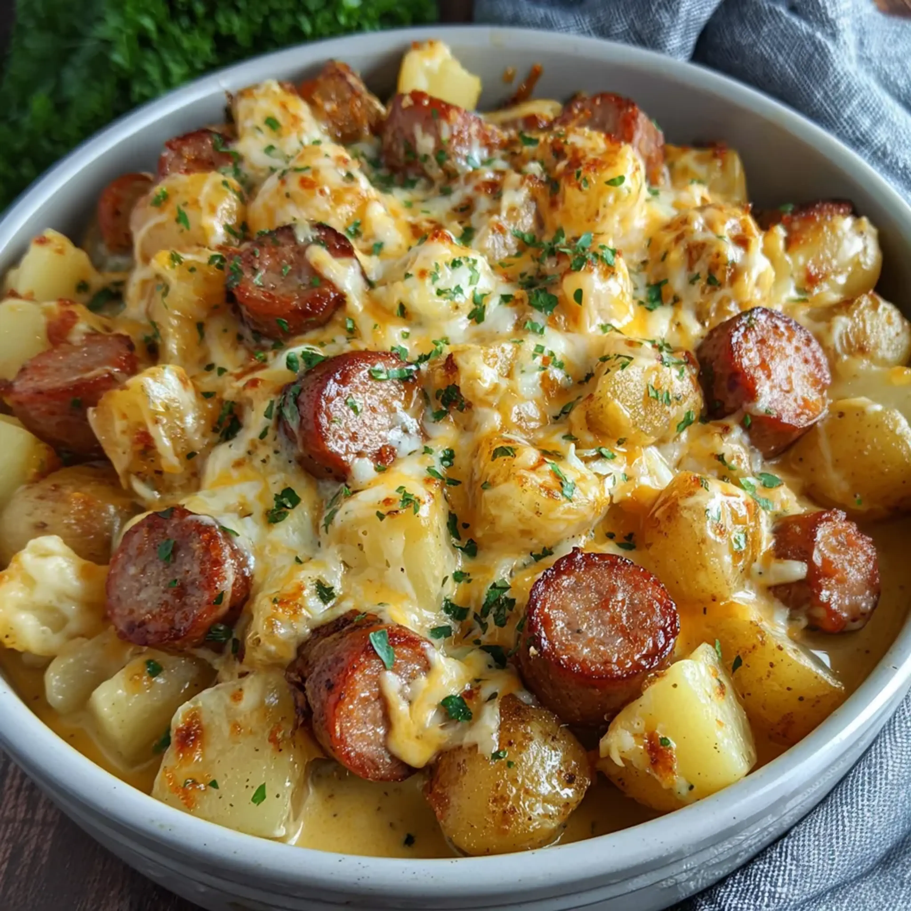 Kielbasa Sausage Cheesy Potato Casserole