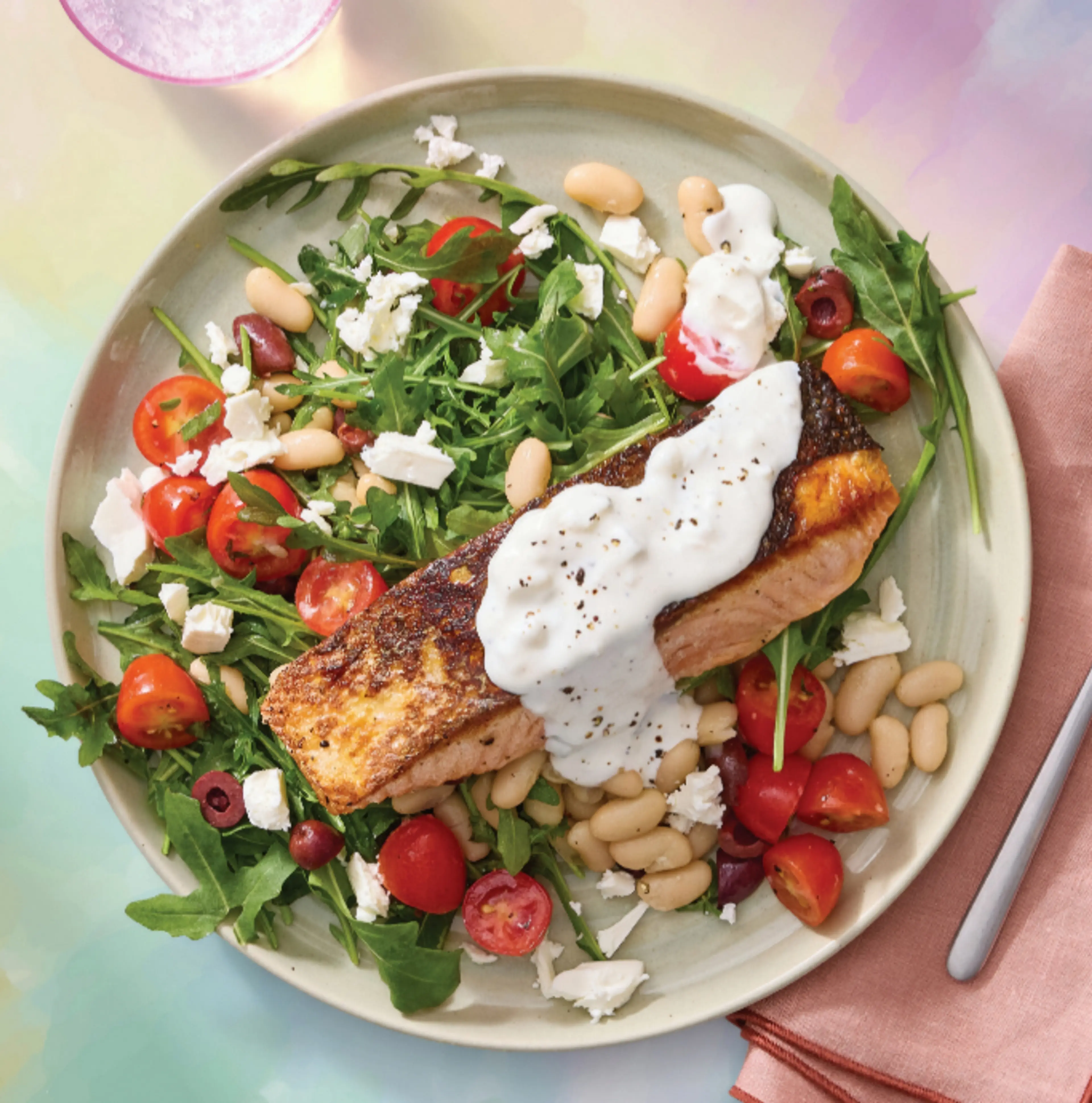 Arugula, white bean, and feta salad