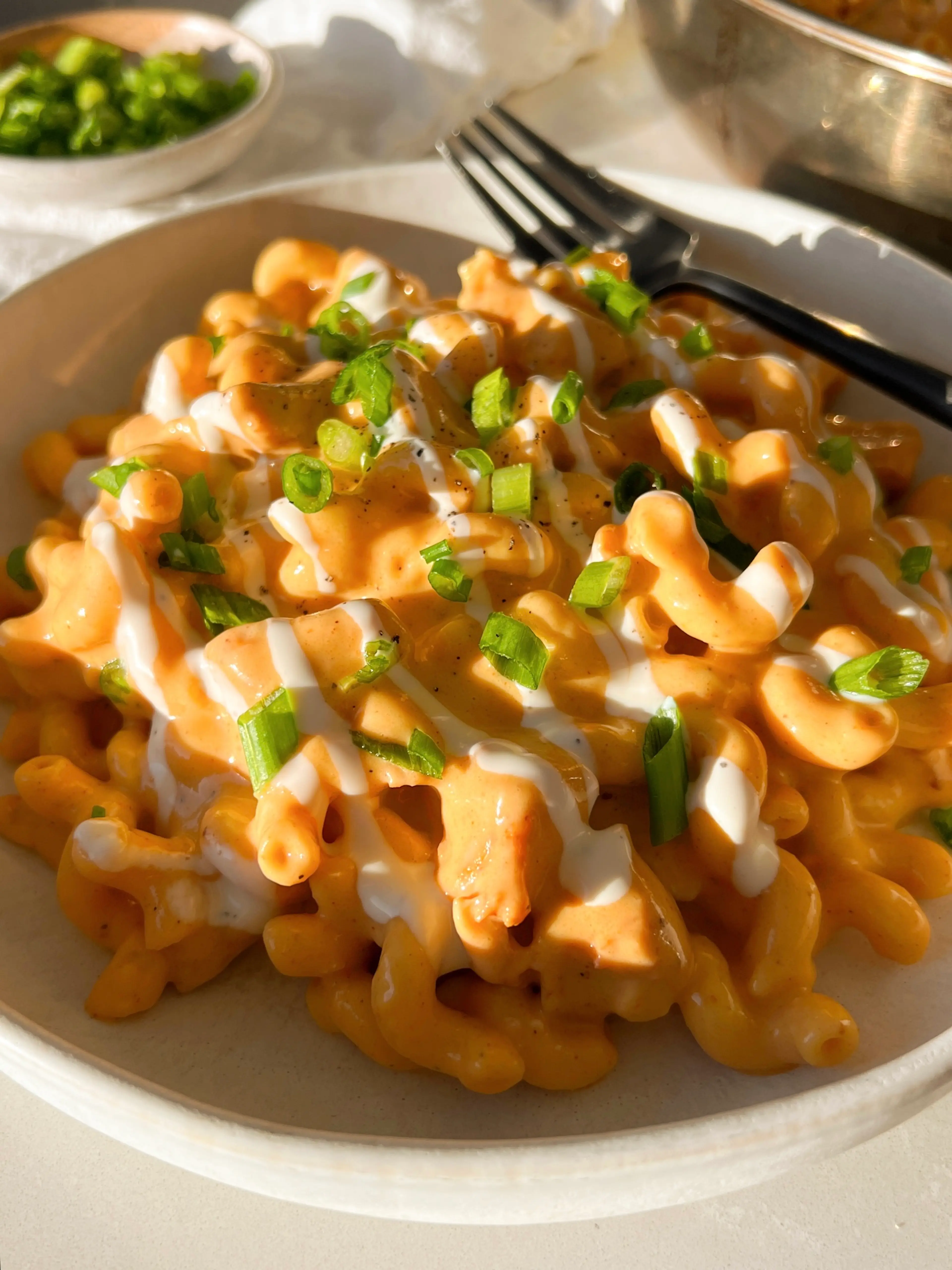 High Protein Buffalo Chicken Mac and Cheese