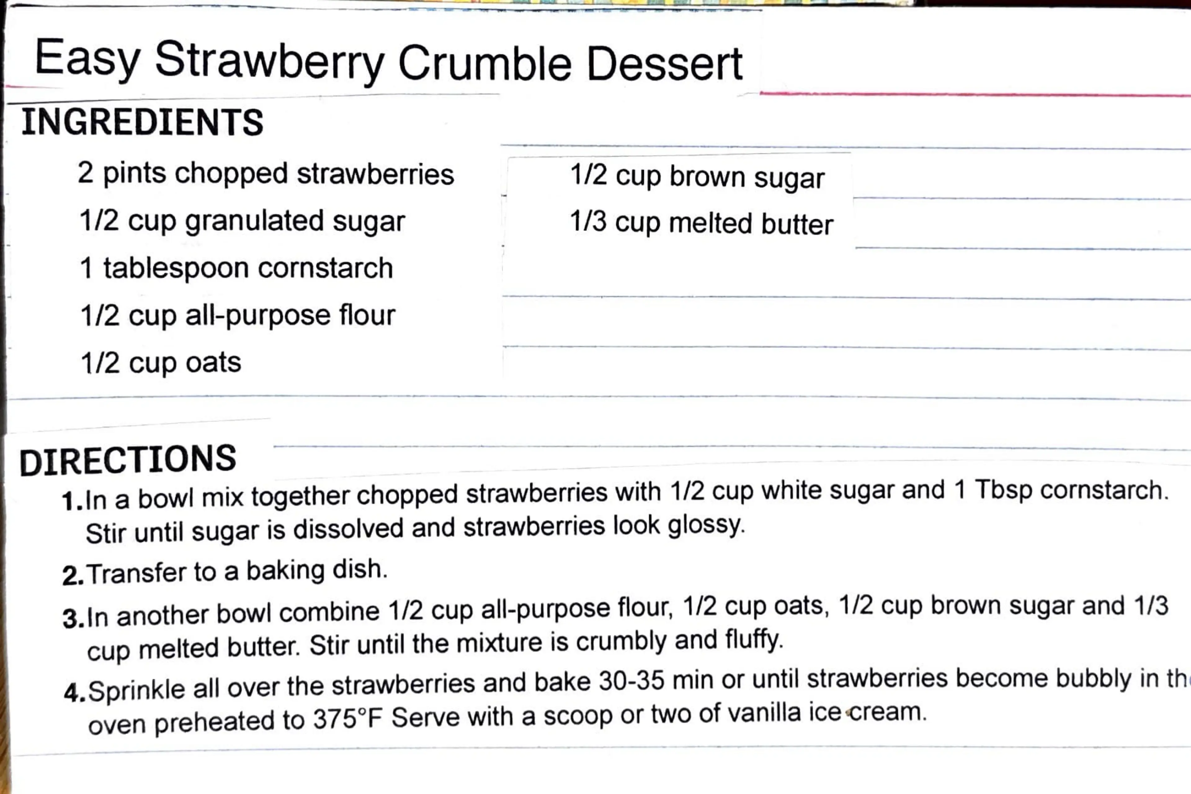 Easy Strawberry Crumble Dessert