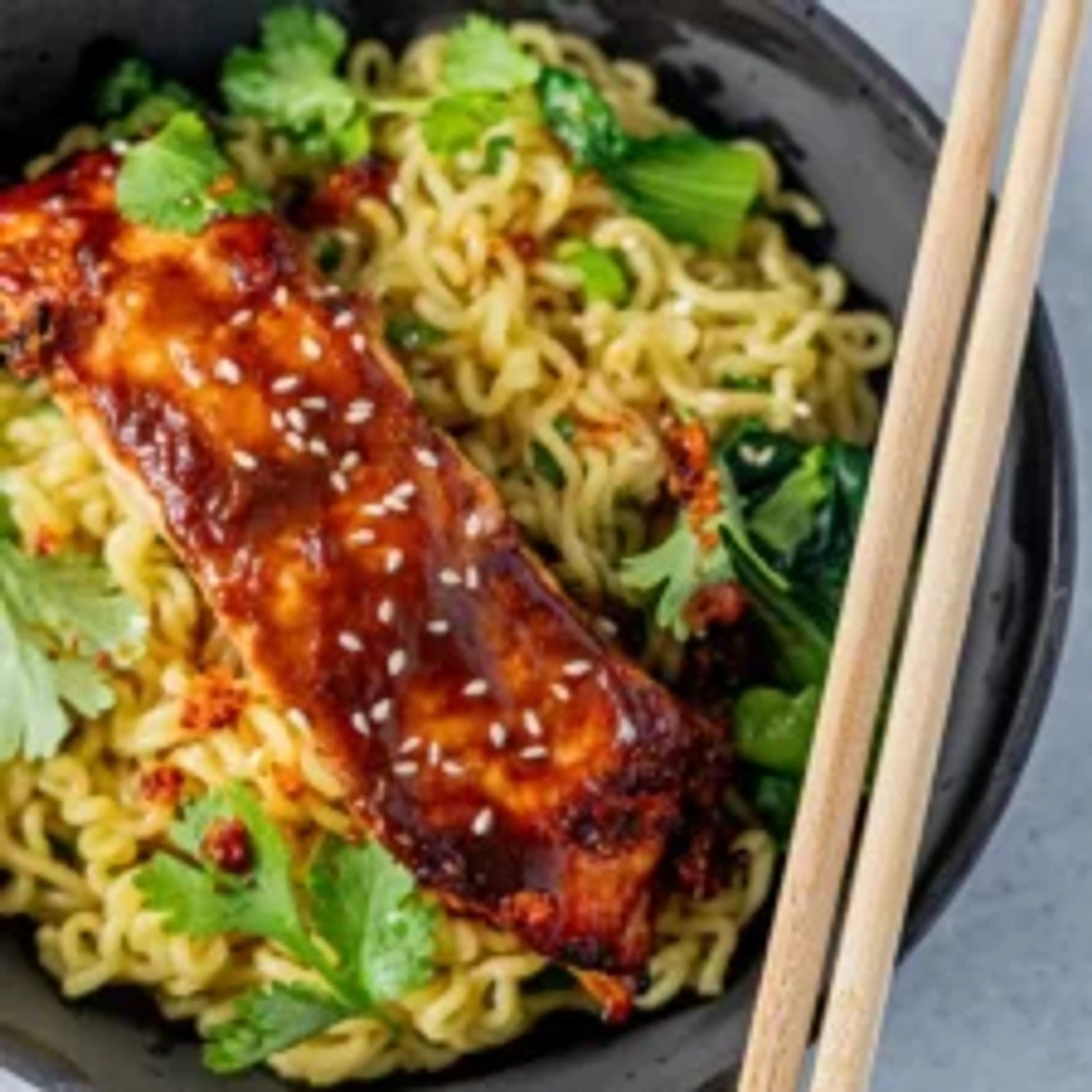 Glazed Miso Salmon Ramen Noodles