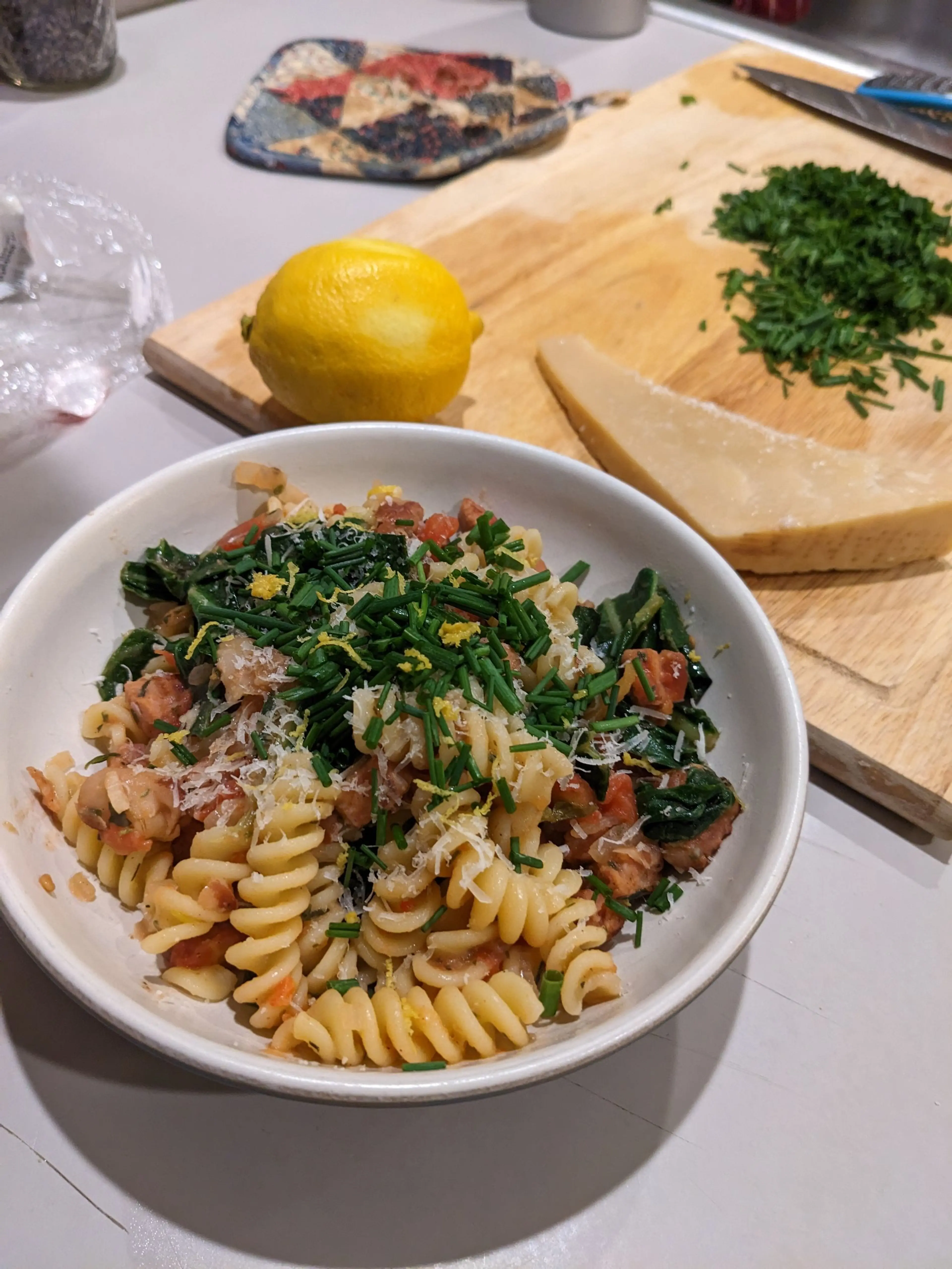 Pasta With Andouille Sausage, Beans and Greens