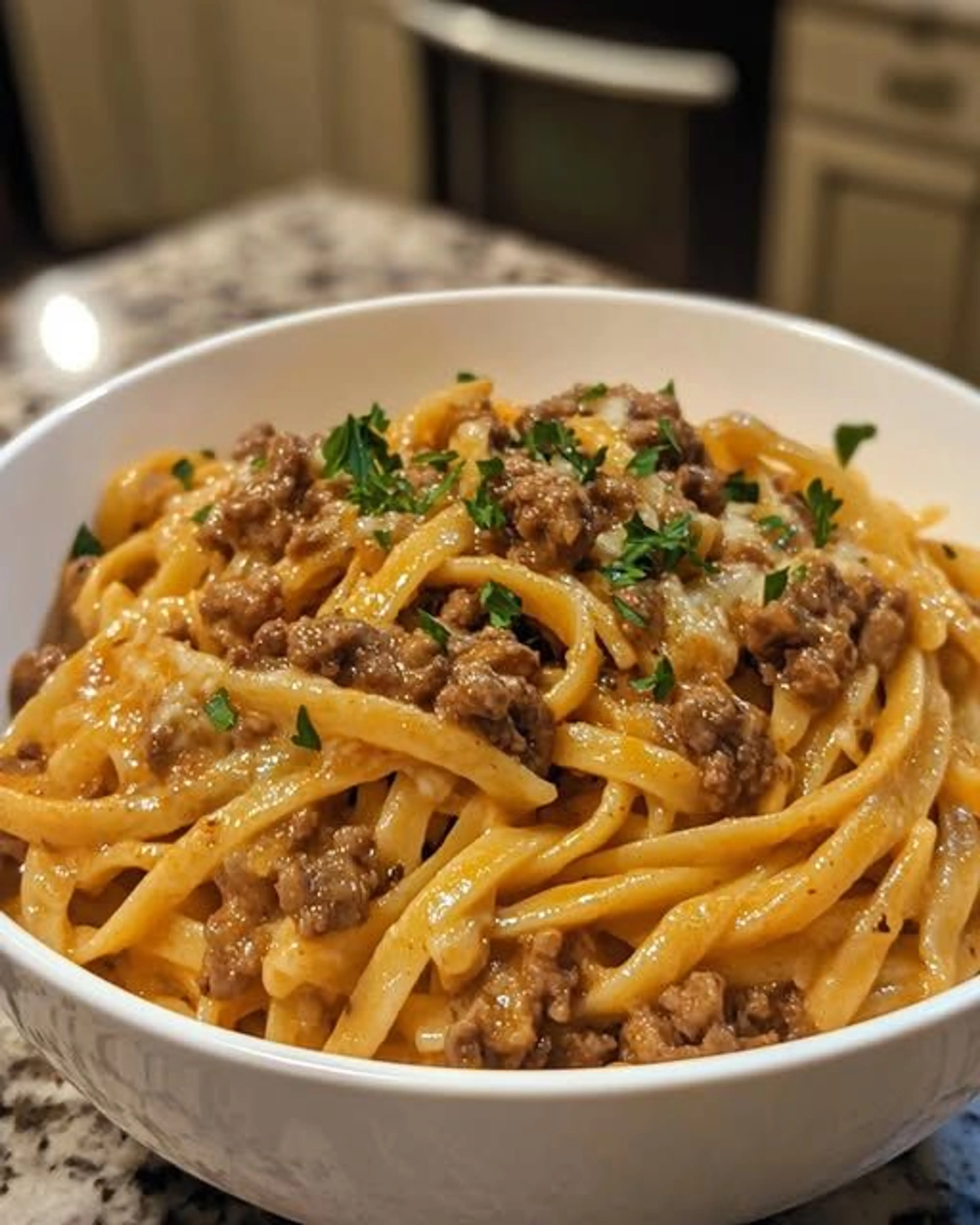 Garlic Butter Beef Linguine in Creamy Parmesan Sauce