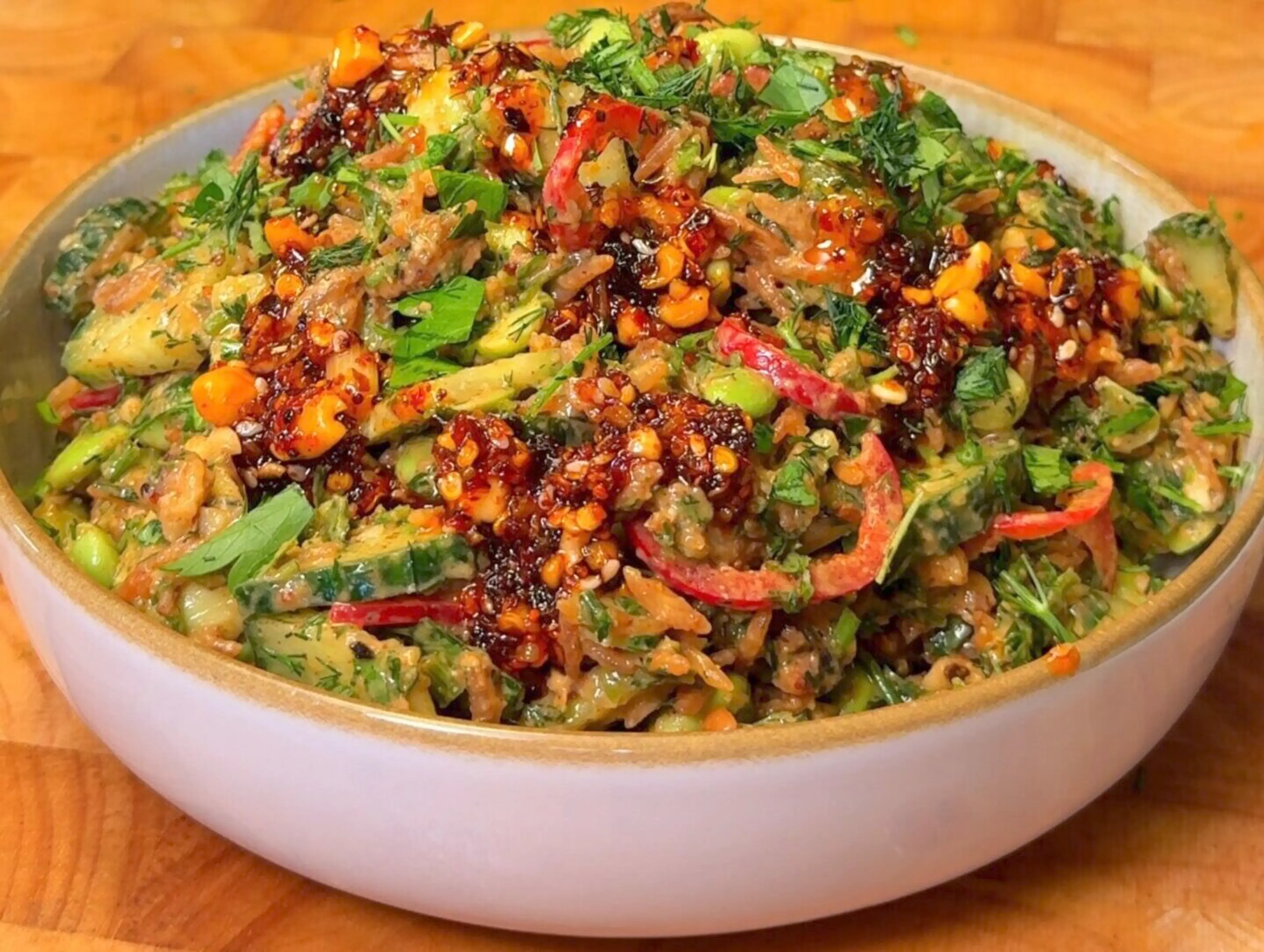 Crispy Rice Salad with Peanut-Chili Dressing