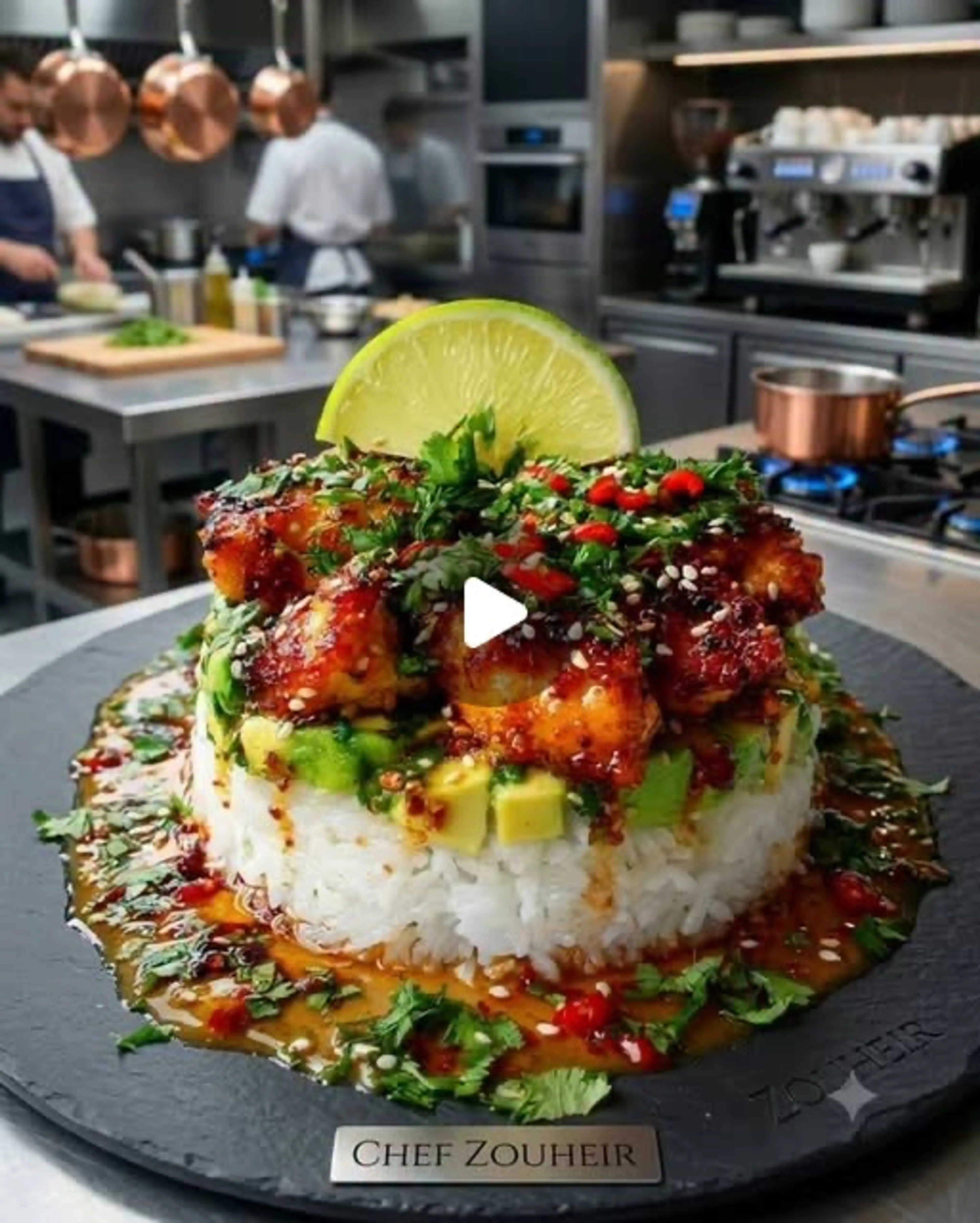 Honey Lime Chicken and Avocado Rice Stack