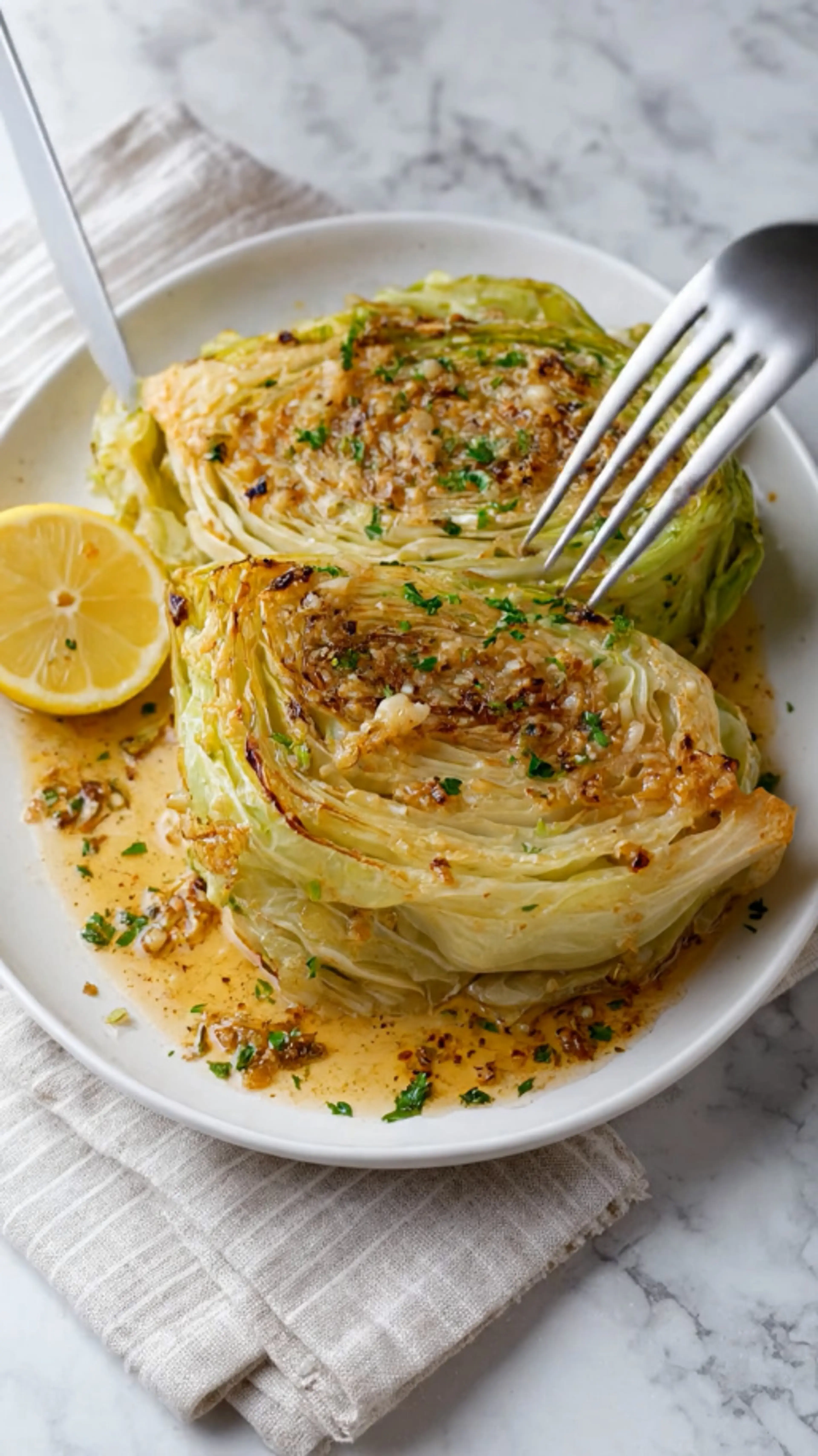 Slow Cooker Garlic Parmesan Whole Cabbage with Lemon Butter