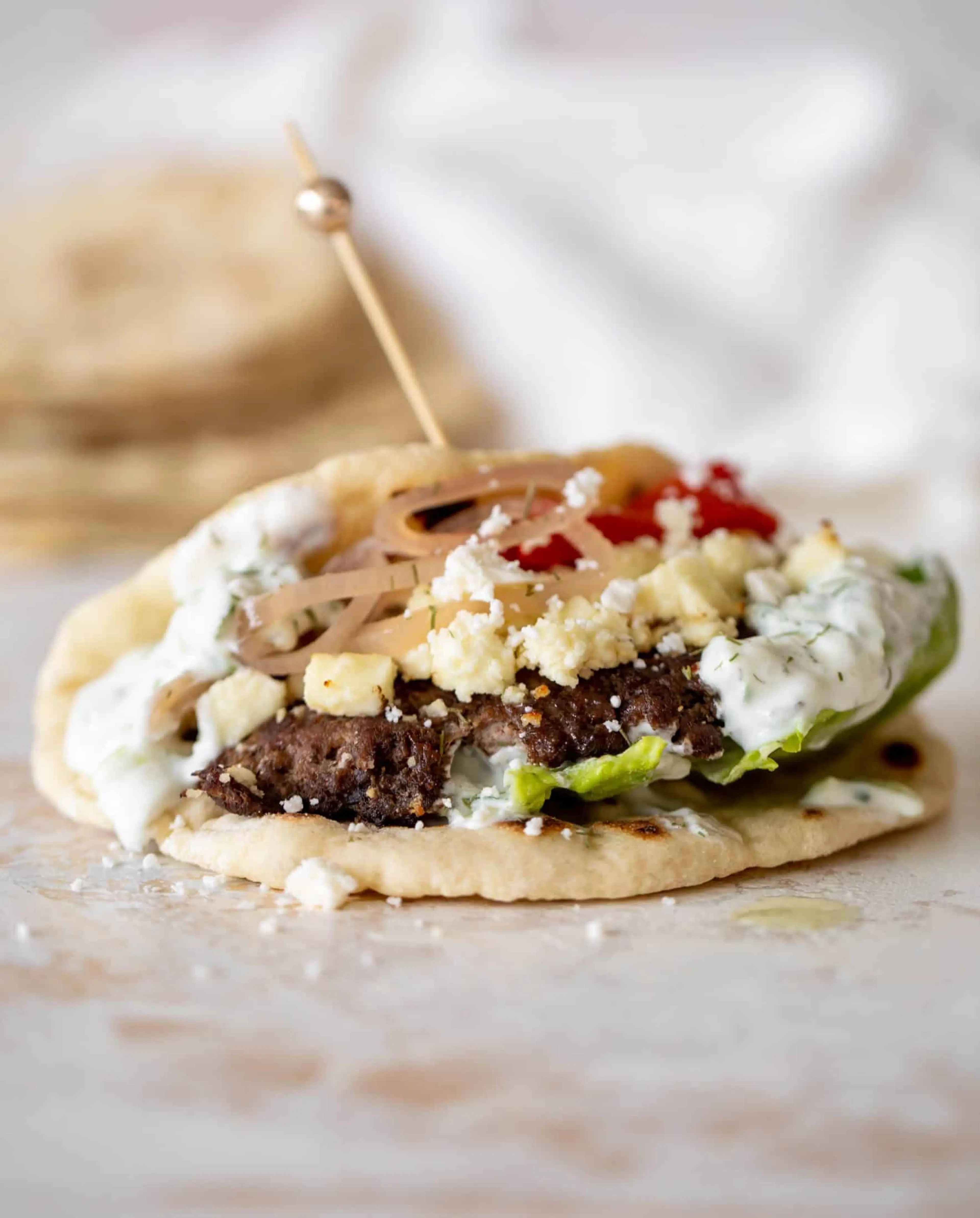 Creamy Feta Burgers on Pillowy Pita
