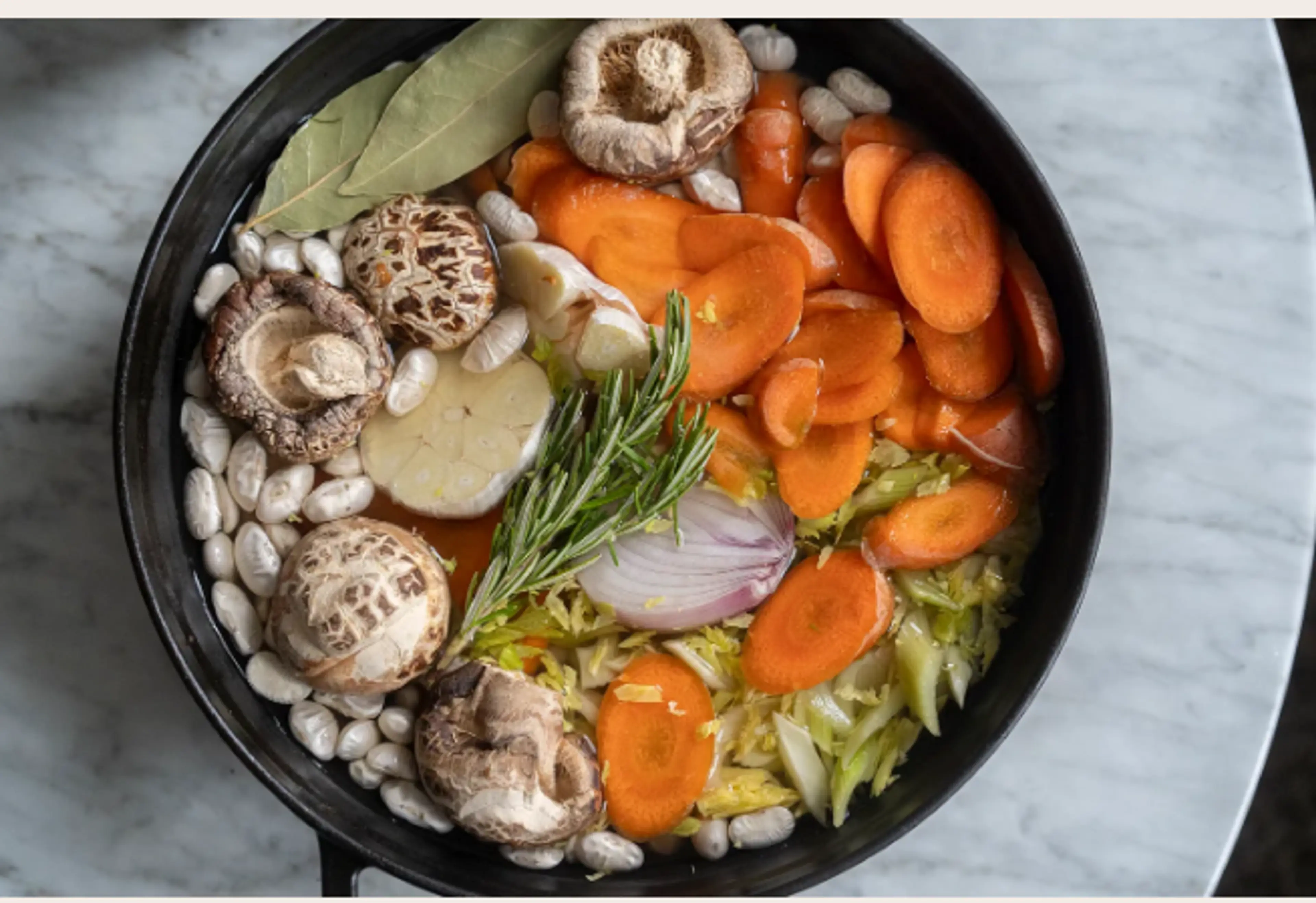 Brothy miso beans with miso-butter mushrooms