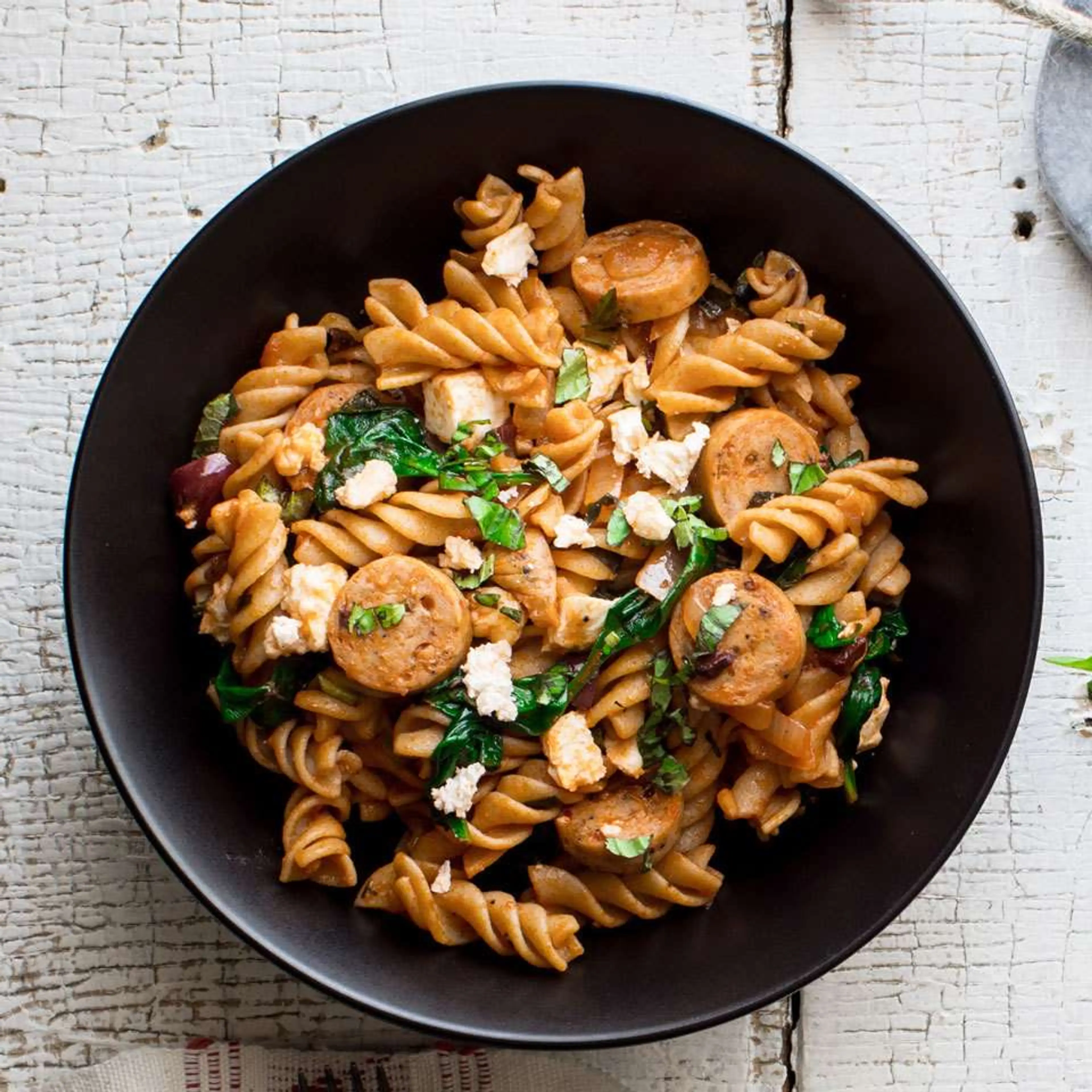 One-Pot Spinach, Chicken Sausage & Feta Pasta